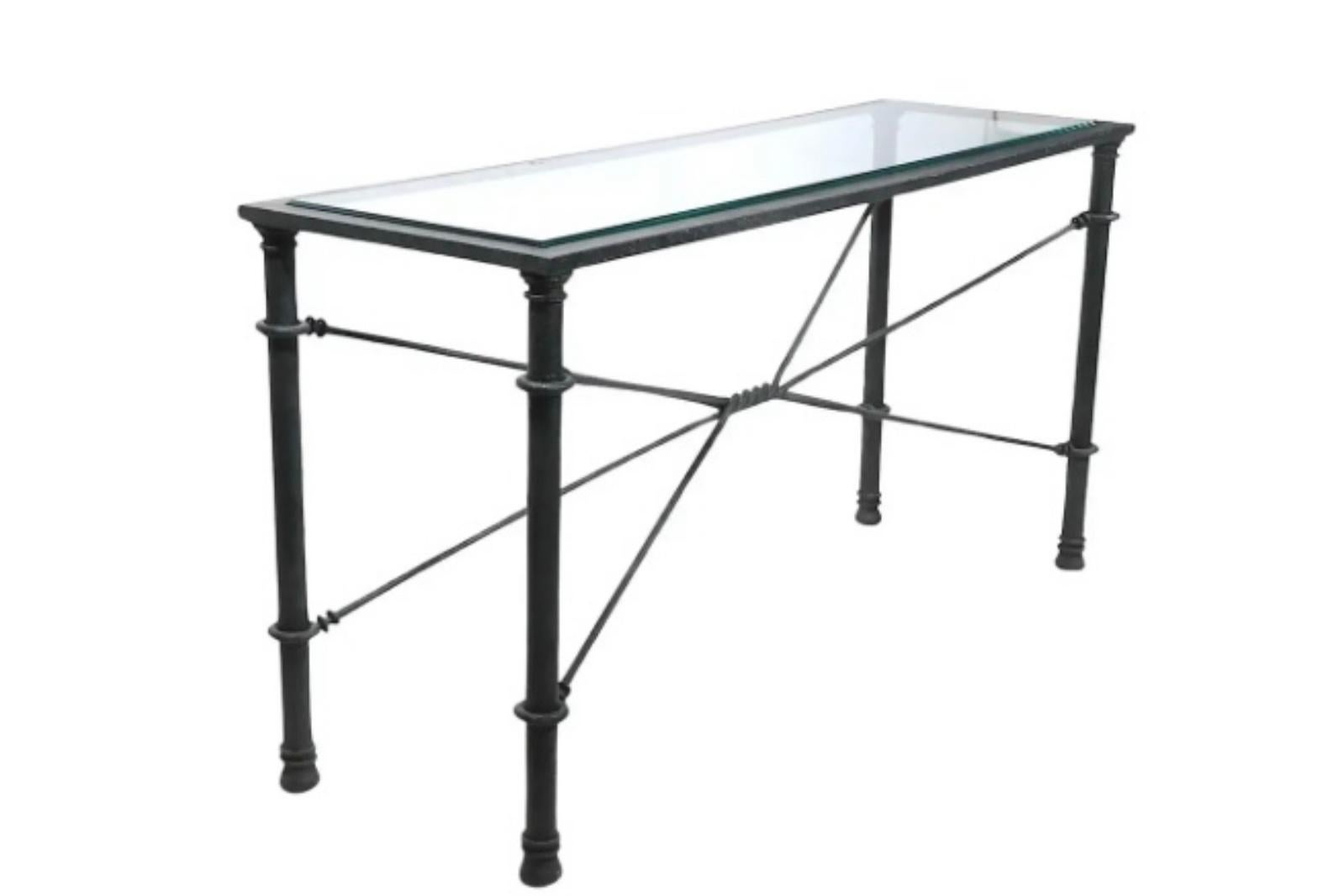 Mid Century Iron and Glass Console Table For Sale 5