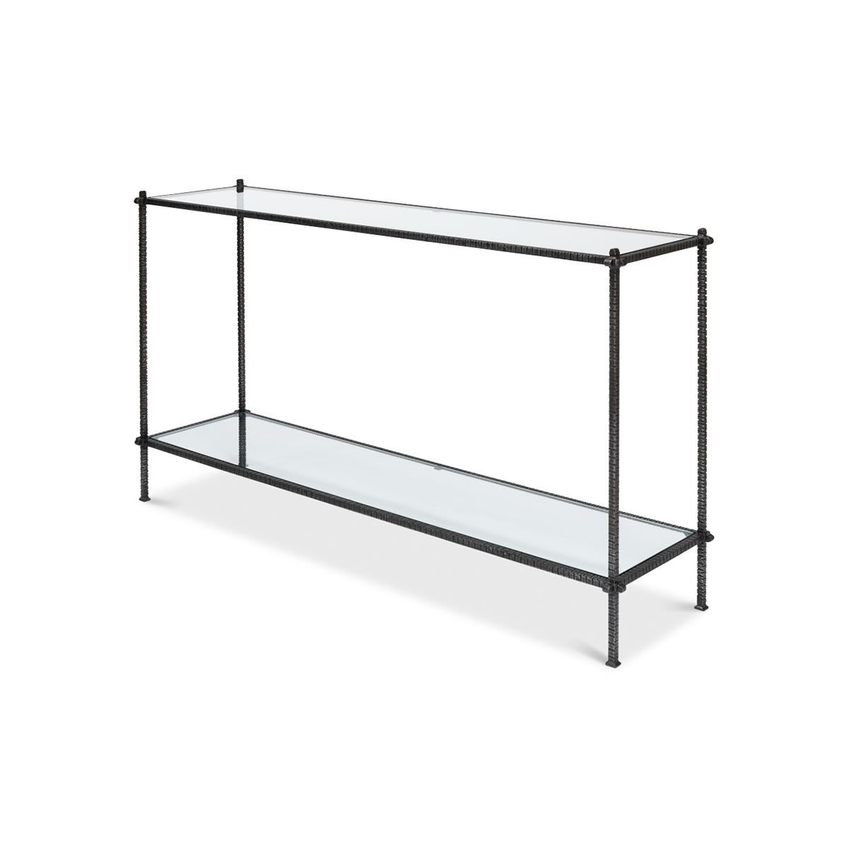 Mid-Century Modern Mid-Century Iron and Glass Console Table For Sale