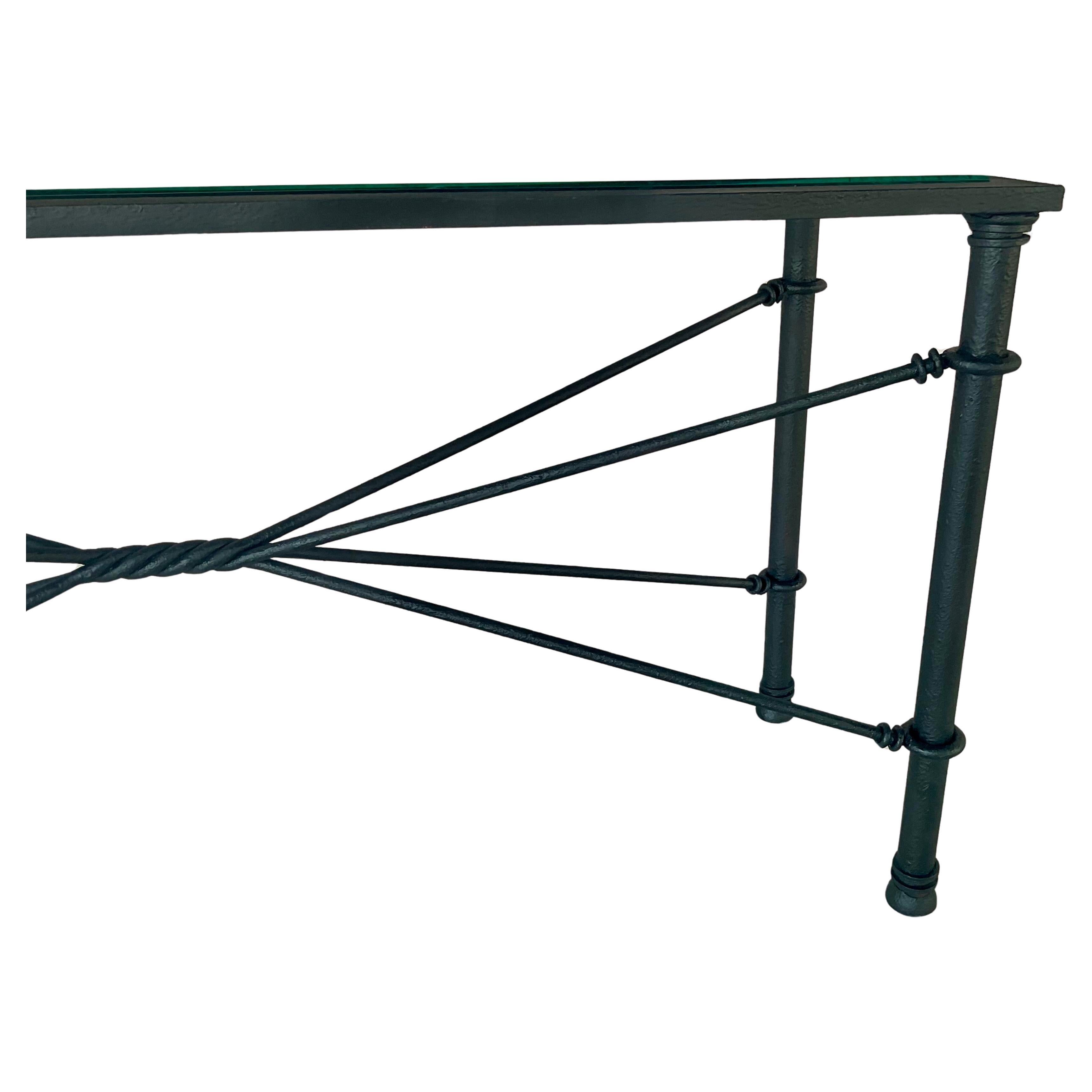 Mid Century Iron and Glass Console Table In Good Condition For Sale In Bradenton, FL