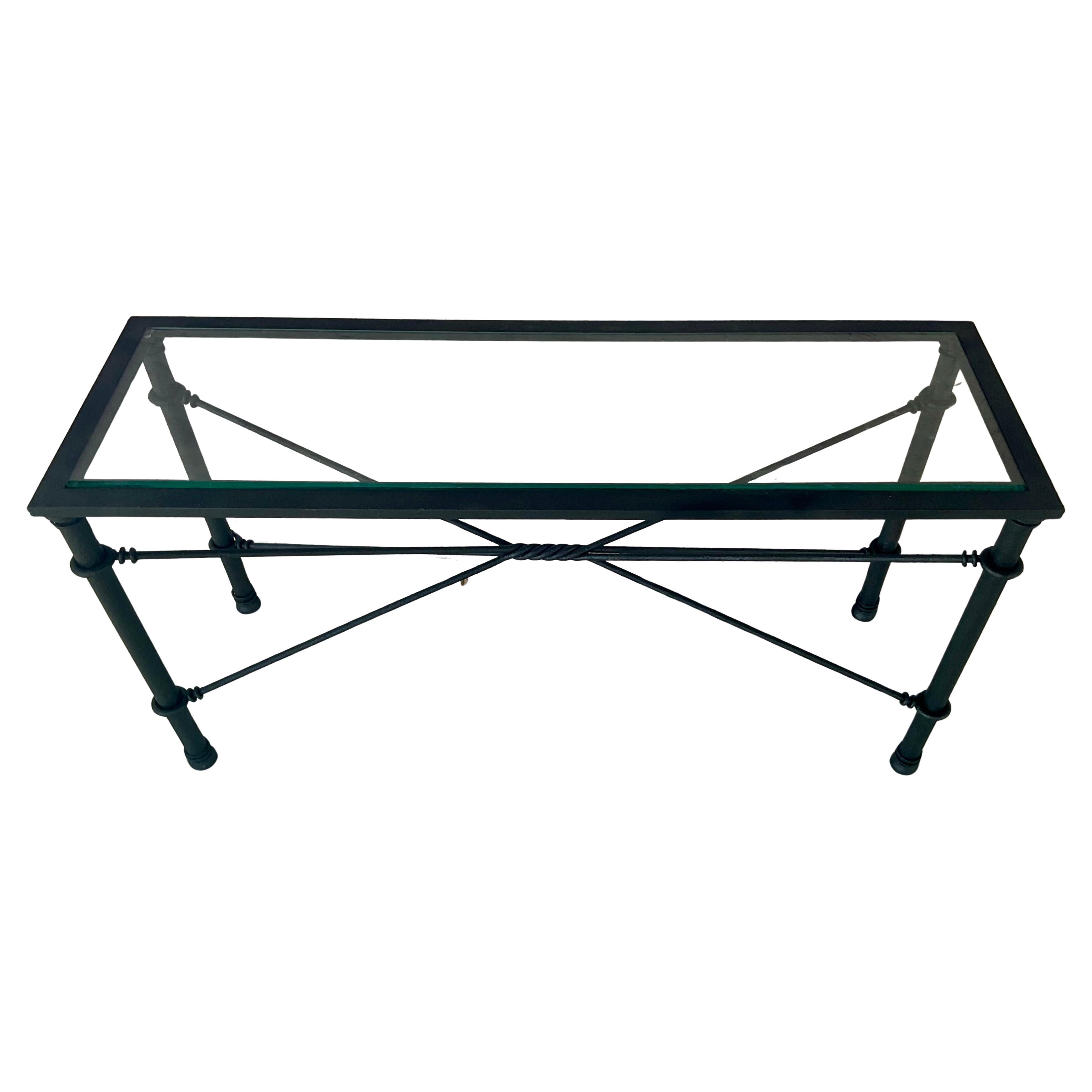 20th Century Mid Century Iron and Glass Console Table For Sale