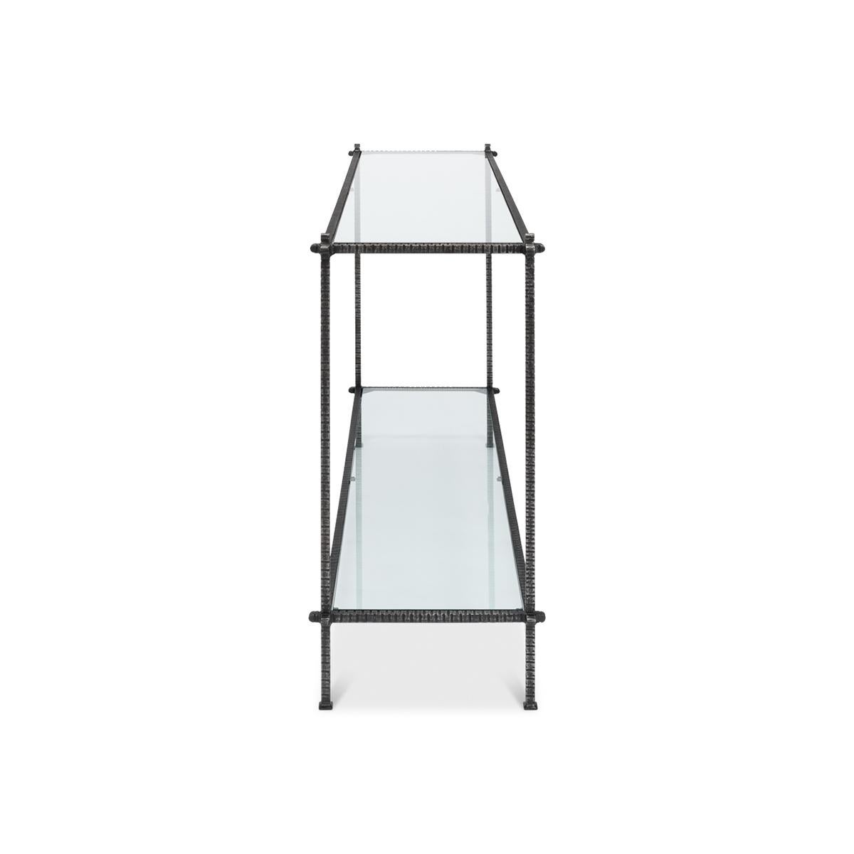 Contemporary Mid-Century Iron and Glass Console Table For Sale