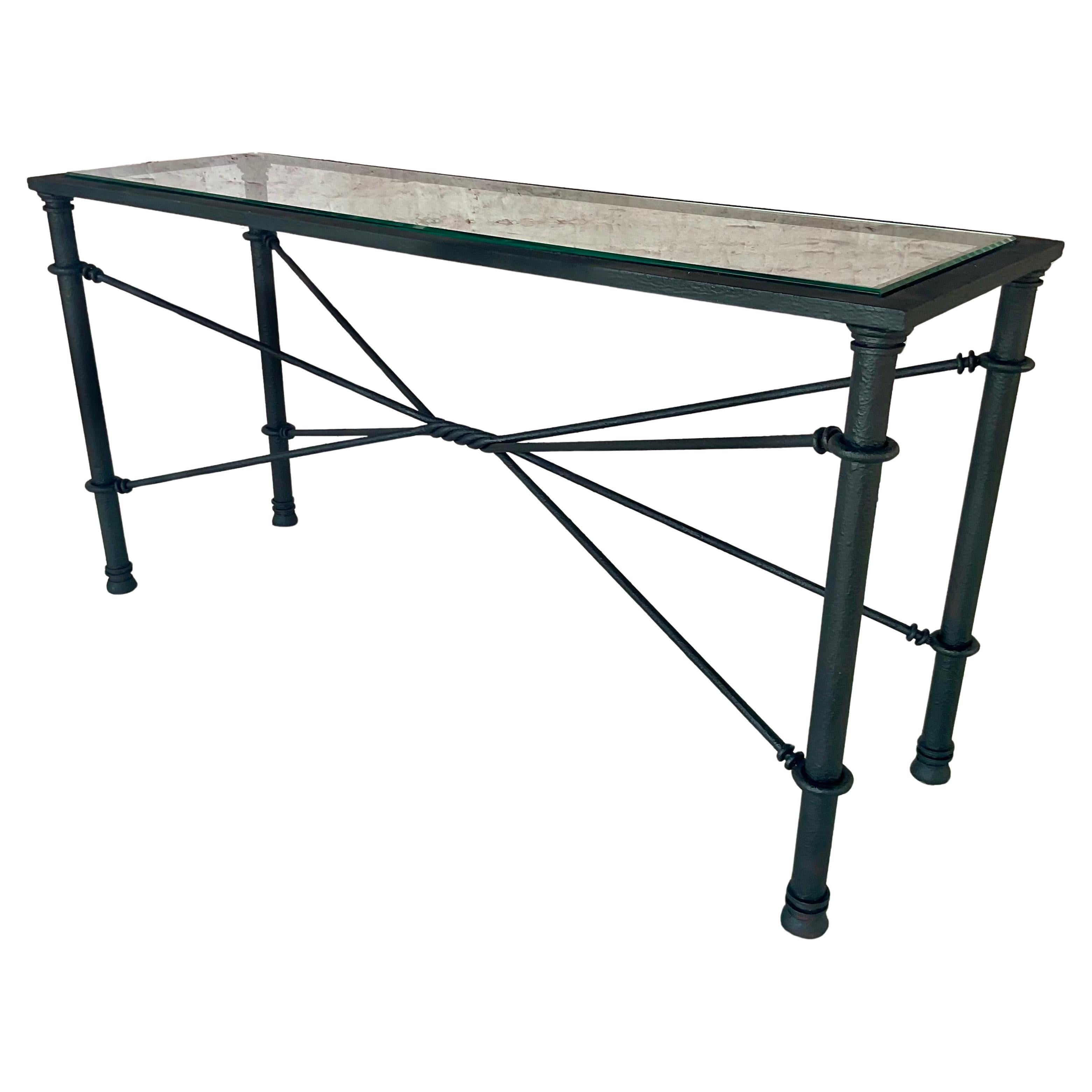 Mid Century Iron and Glass Console Table For Sale 1