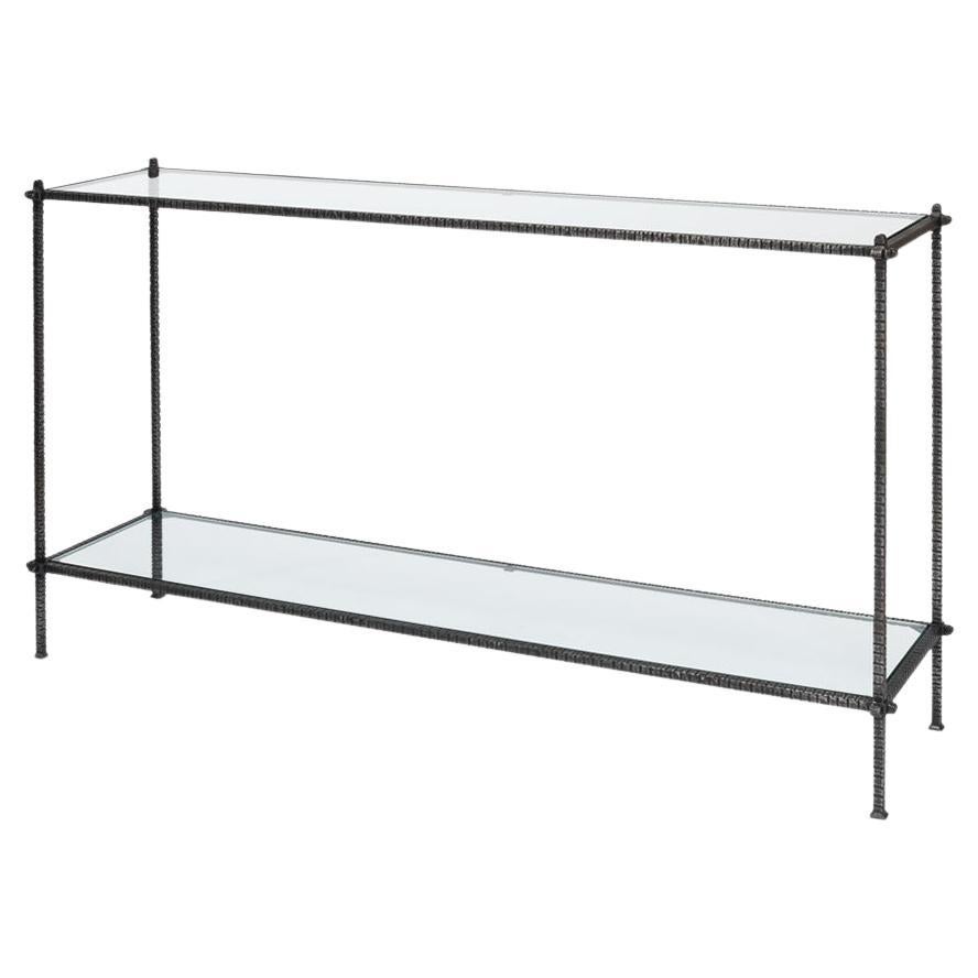Mid-Century Iron and Glass Console Table For Sale