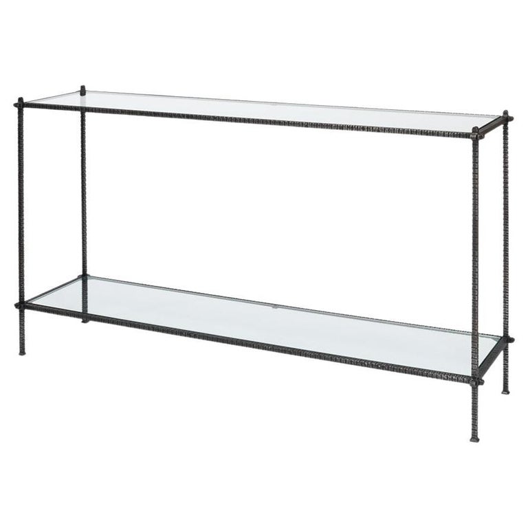 MidCentury Iron and Glass Console Table For Sale at 1stDibs