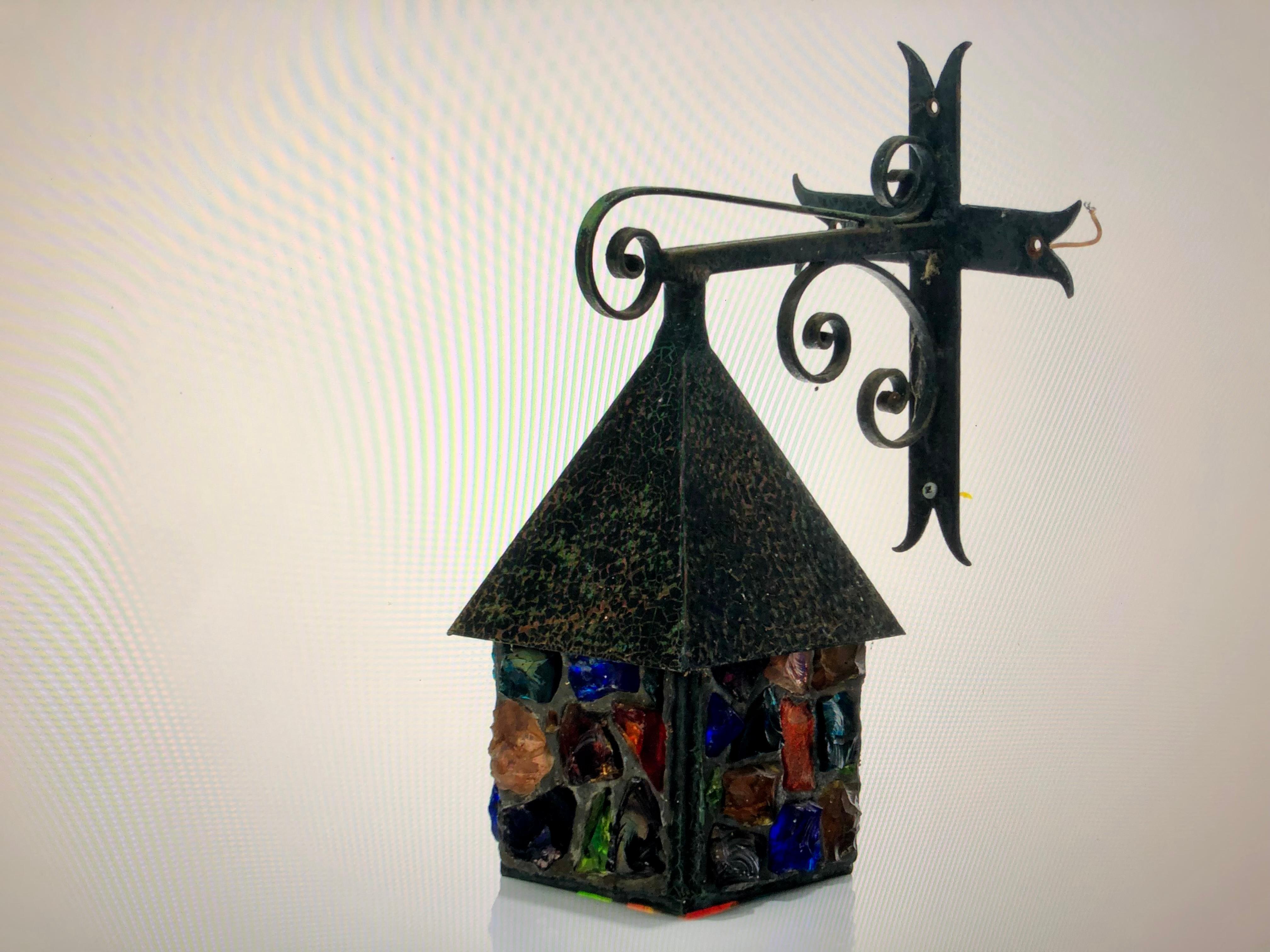 Mid-Century Modern Mid-Century Iron and Glass Lantern in the Arts & Crafts style by Peter Marsh