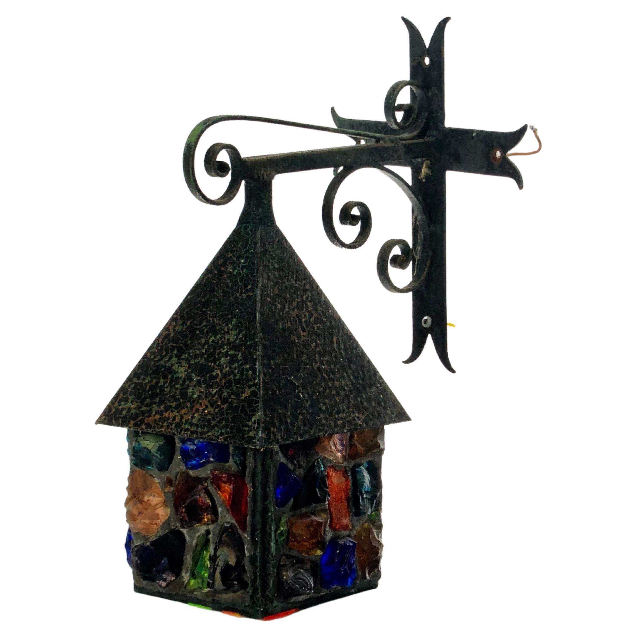  Mid-Century Iron and Glass Lantern in the Arts & Crafts style by Peter Marsh