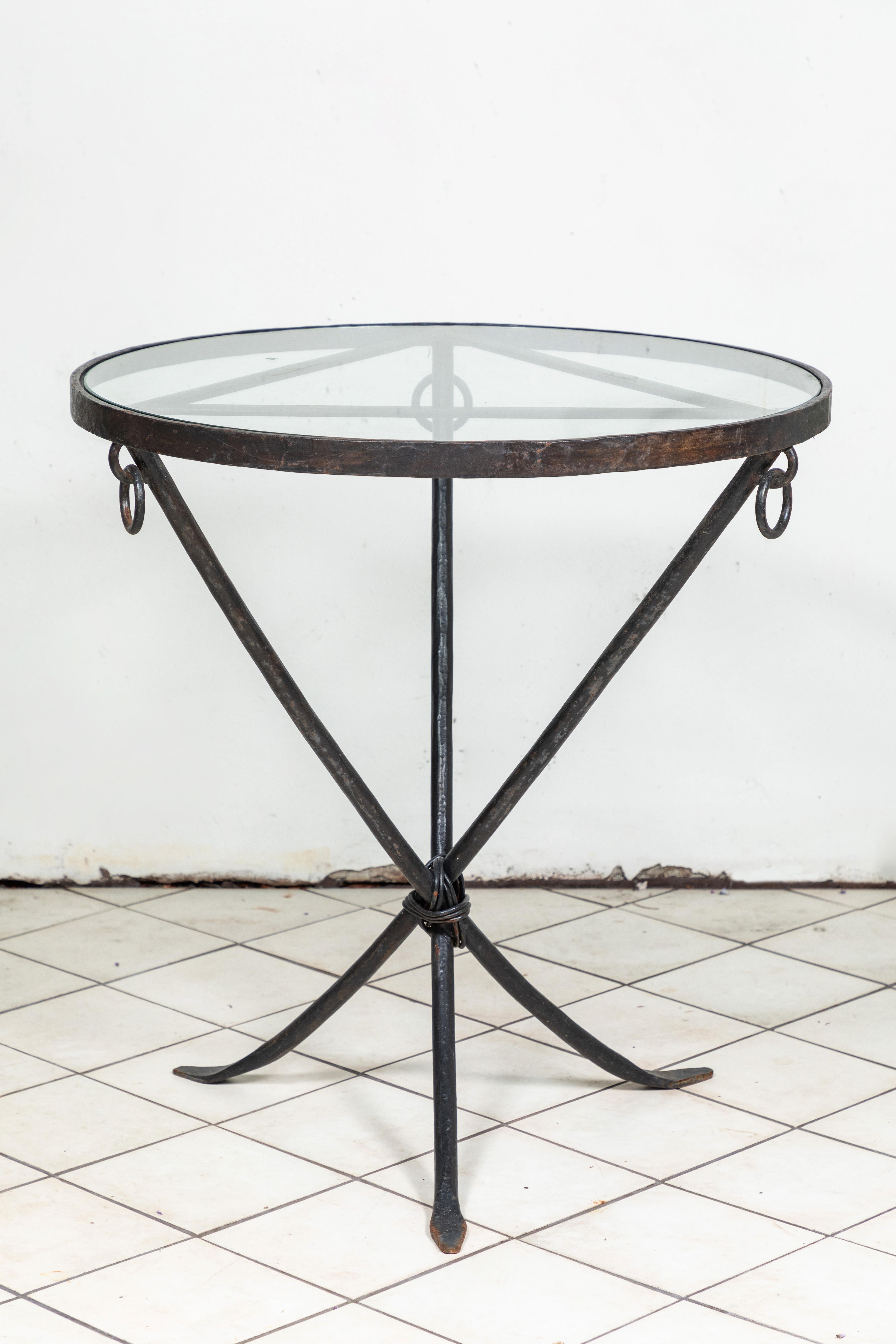 Mid Century Iron and Glass Round Table 1