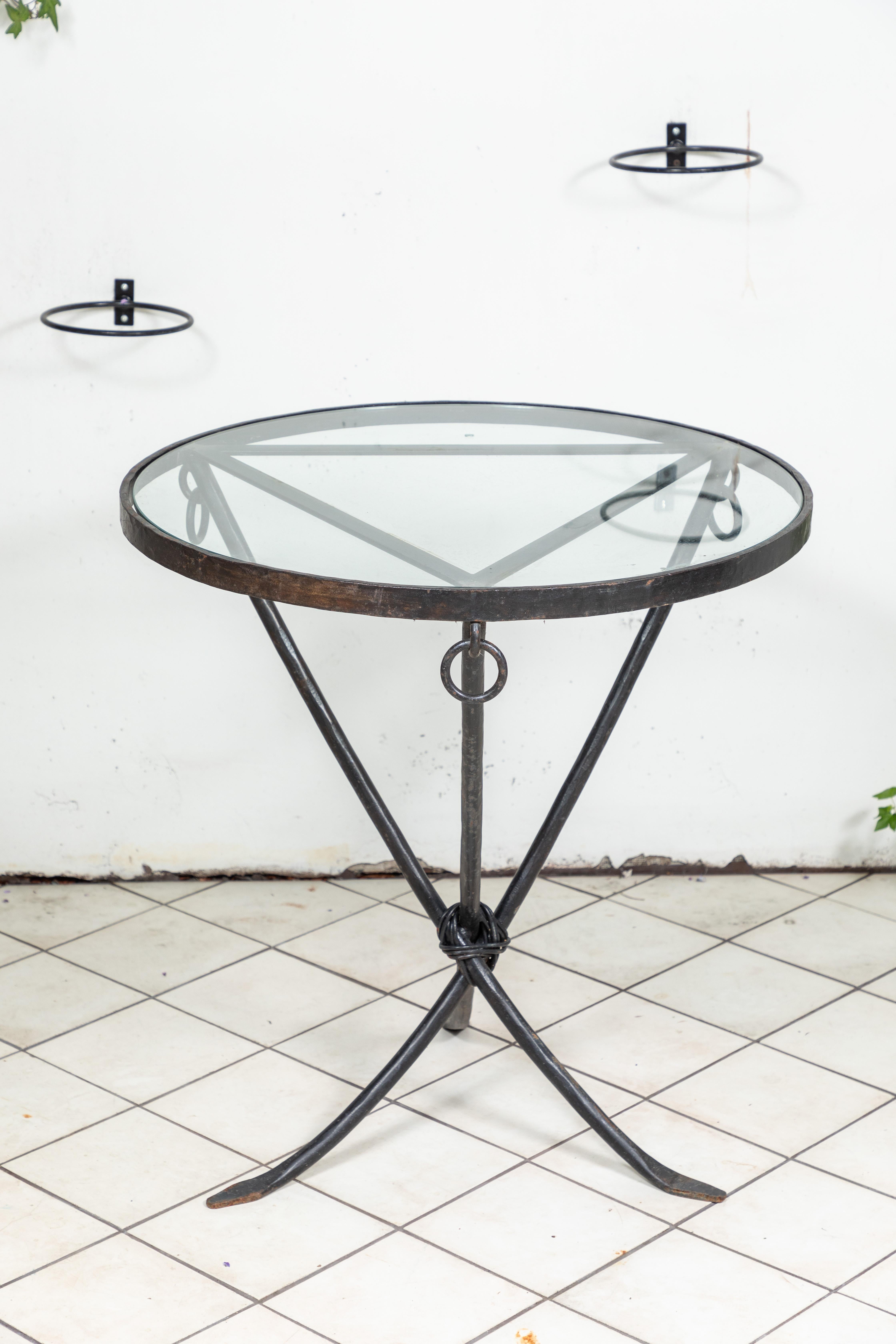 Mid Century Iron and Glass Round Table 4
