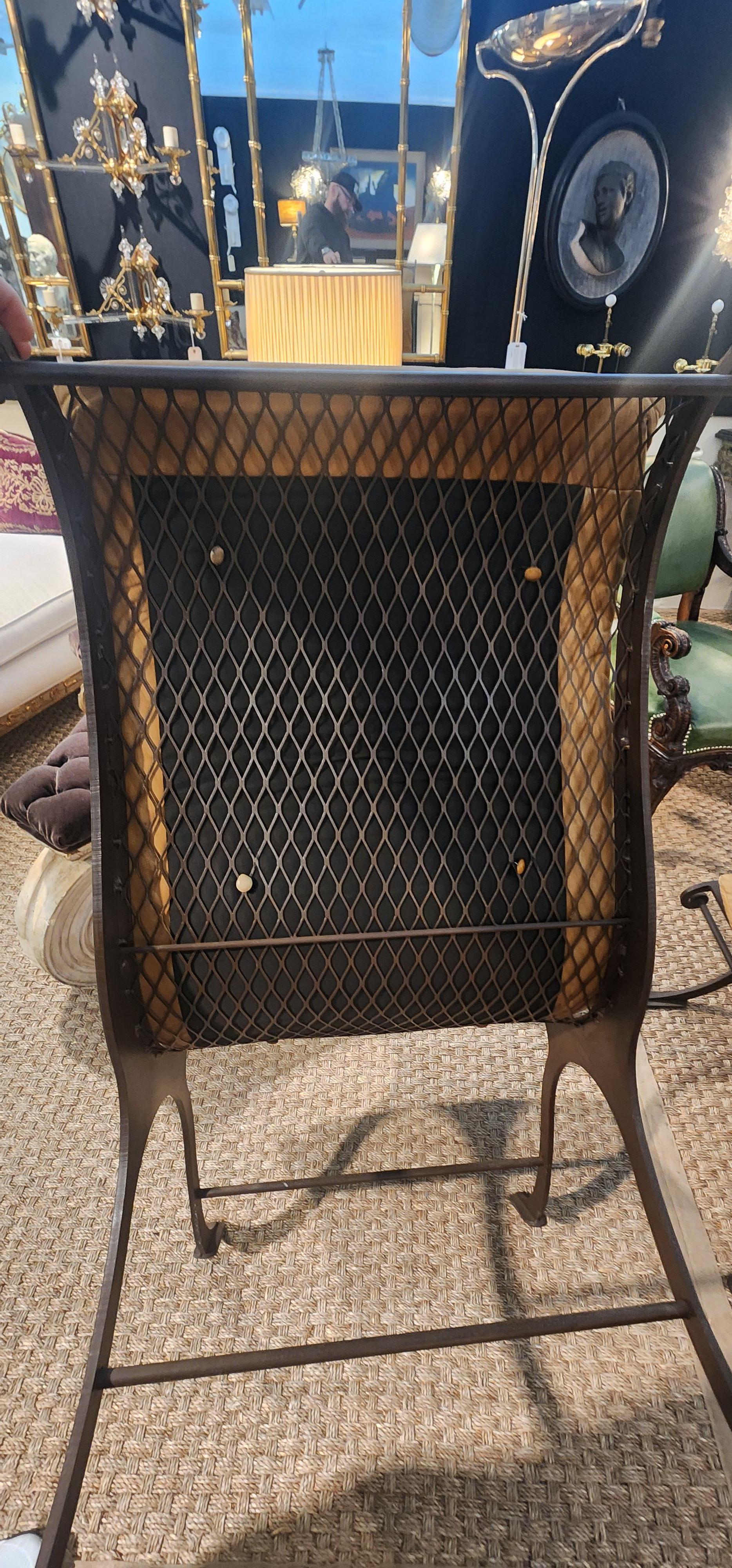 Mid Century Iron and Leather Campeche Chairs For Sale 3
