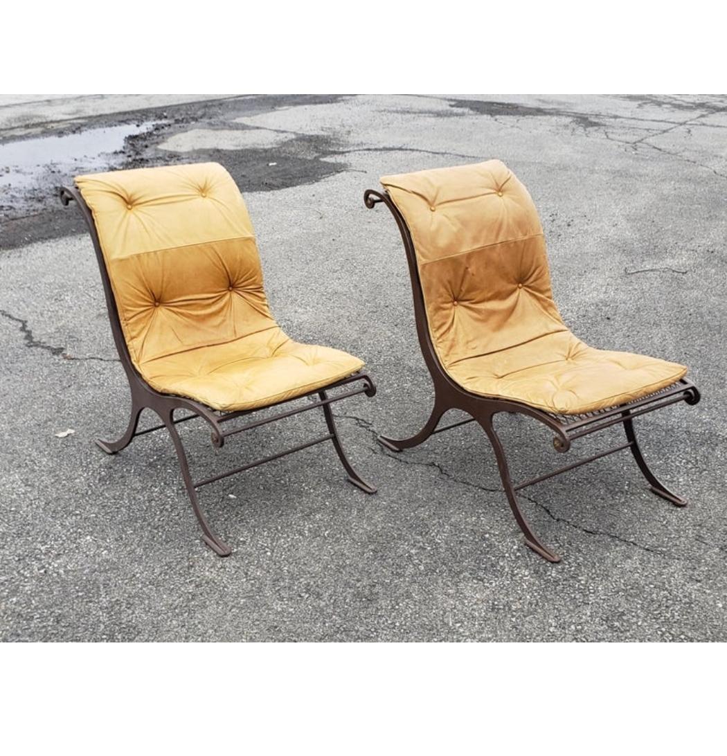 Mid Century Iron and Leather Campeche Chairs For Sale 4