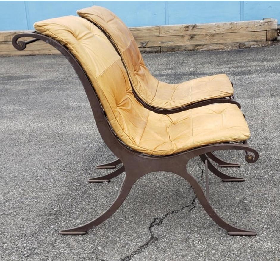 Mid Century Iron and Leather Campeche Chairs For Sale 5