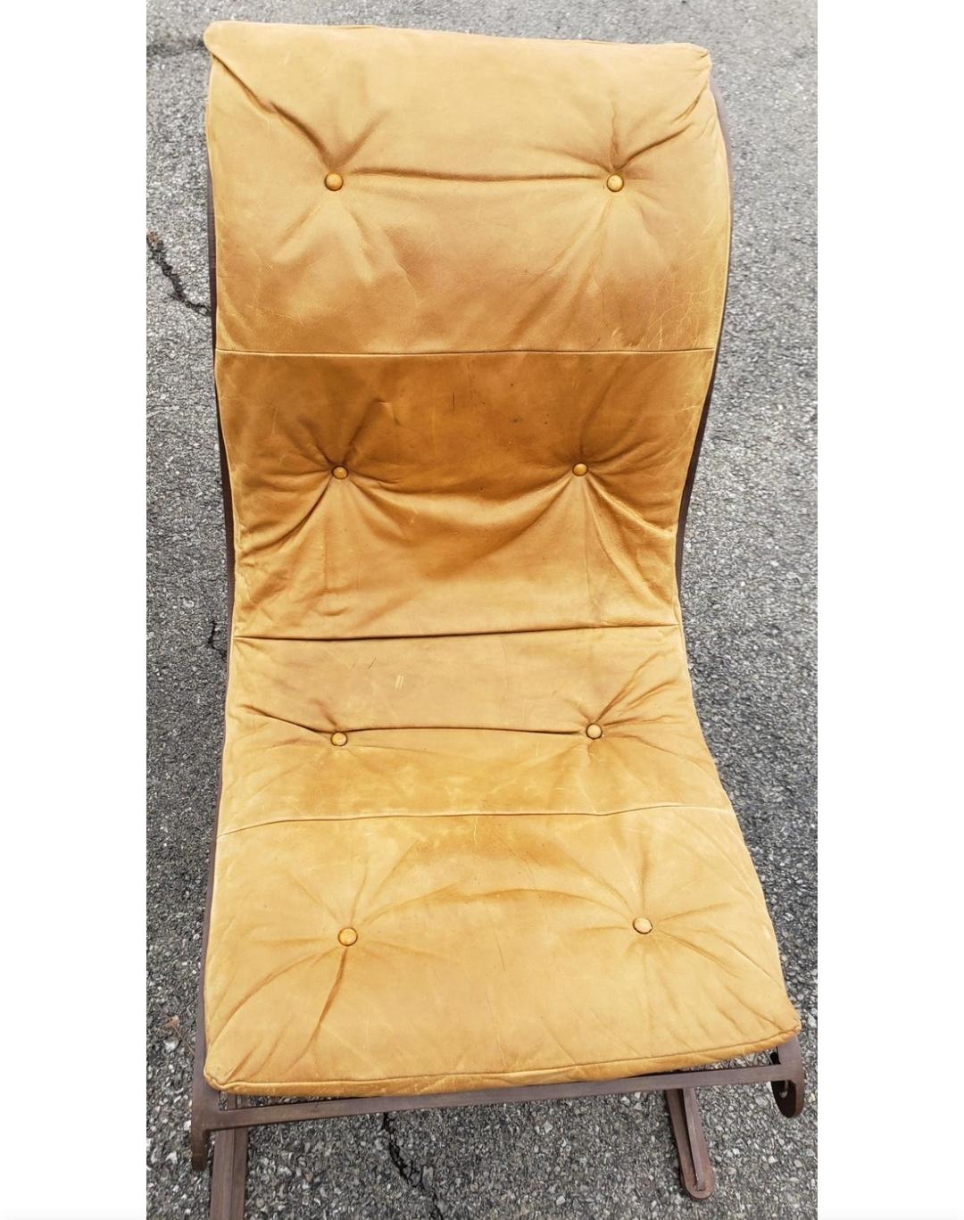 Mid Century Iron and Leather Campeche Chairs For Sale 6