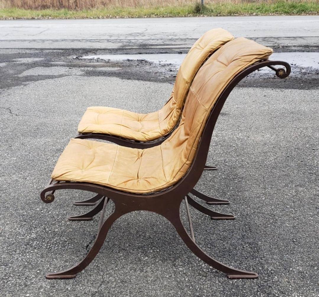 Mid Century Iron and Leather Campeche Chairs For Sale 8