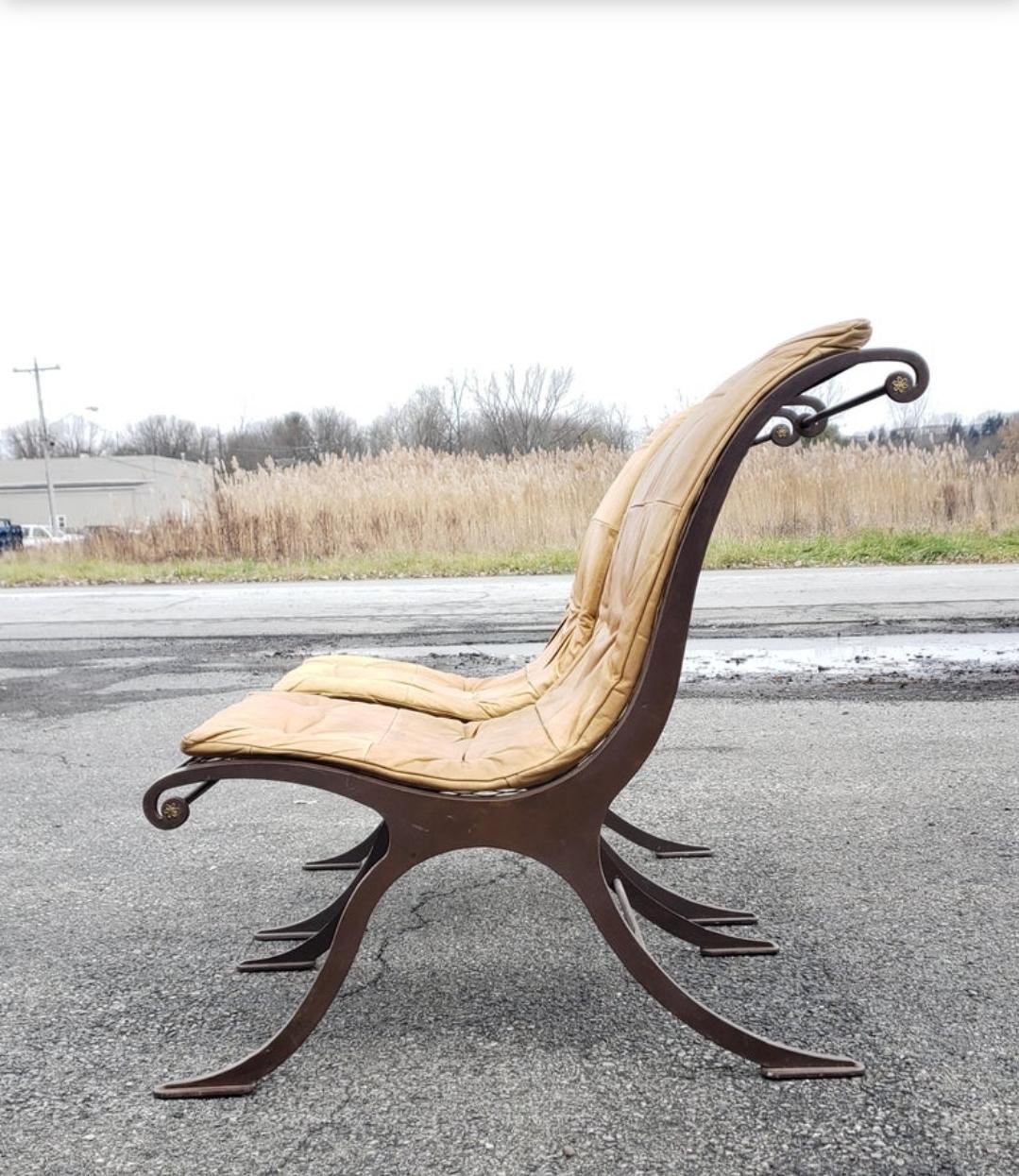 Mid Century Iron and Leather Campeche Chairs For Sale 9