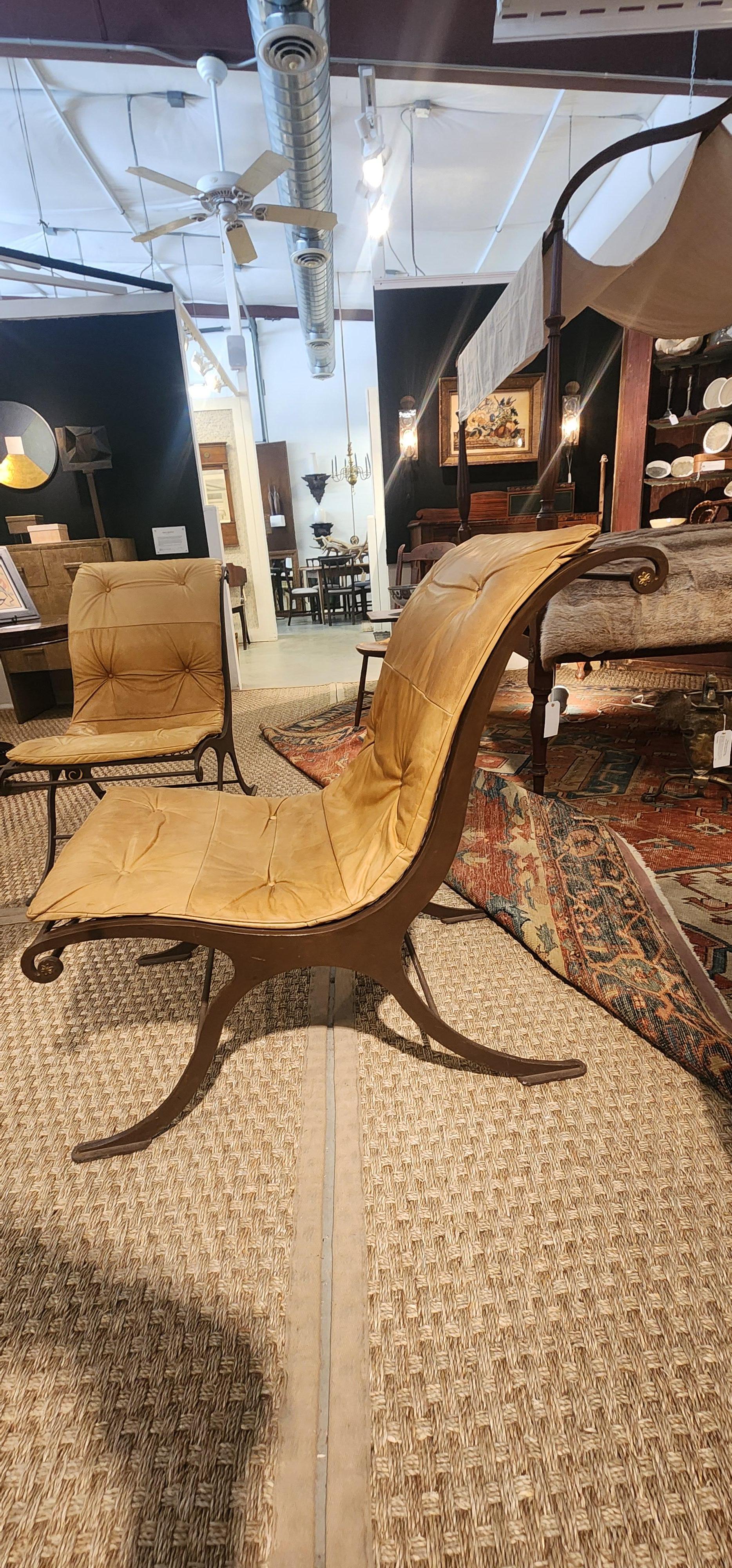 Mid-20th Century Mid Century Iron and Leather Campeche Chairs For Sale