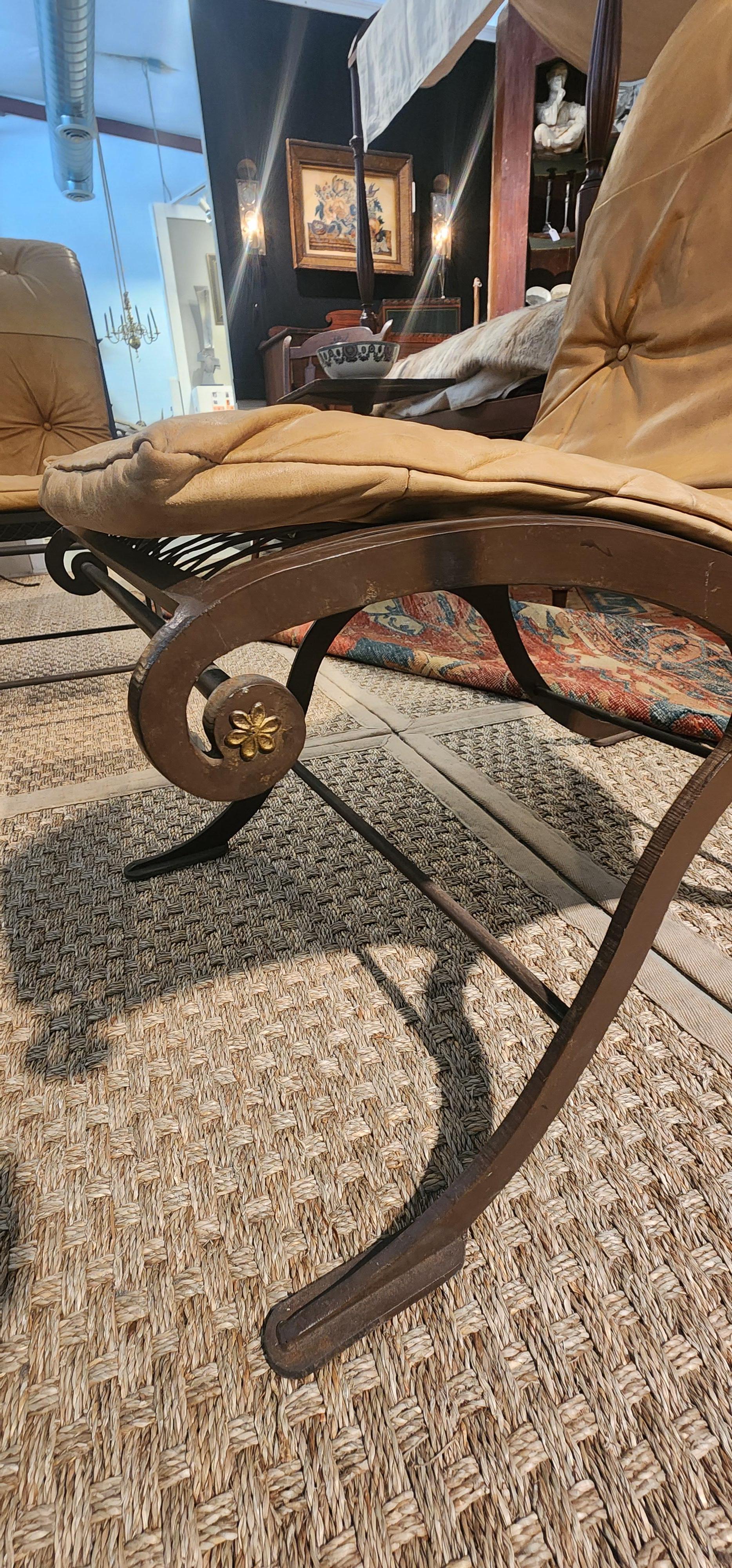 Mid Century Iron and Leather Campeche Chairs For Sale 2