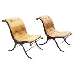 Mid Century Iron and Leather Campeche Chairs