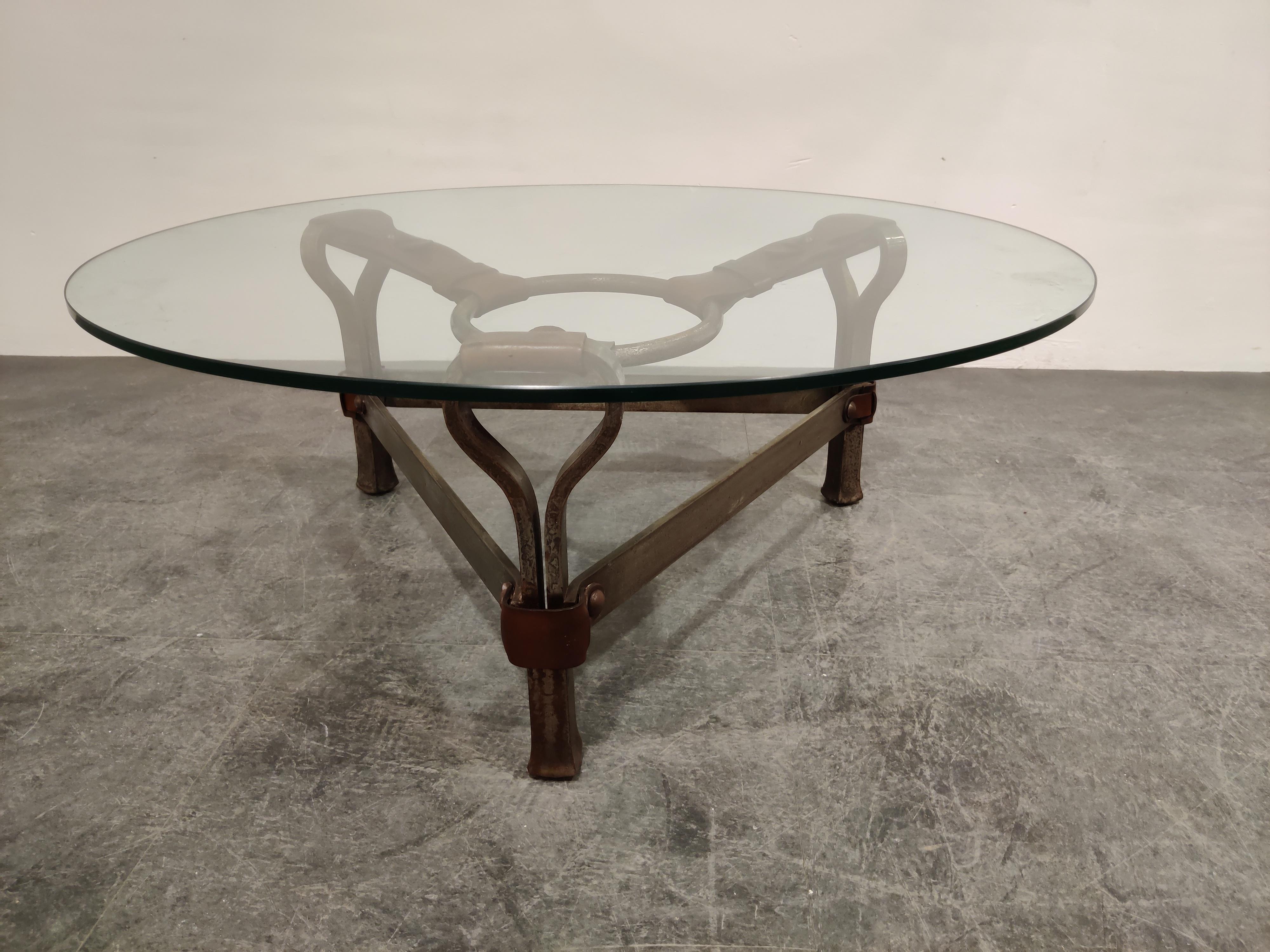 Midcentury Iron and Leather Coffee Table by Jacques Adnet, 1960s 3