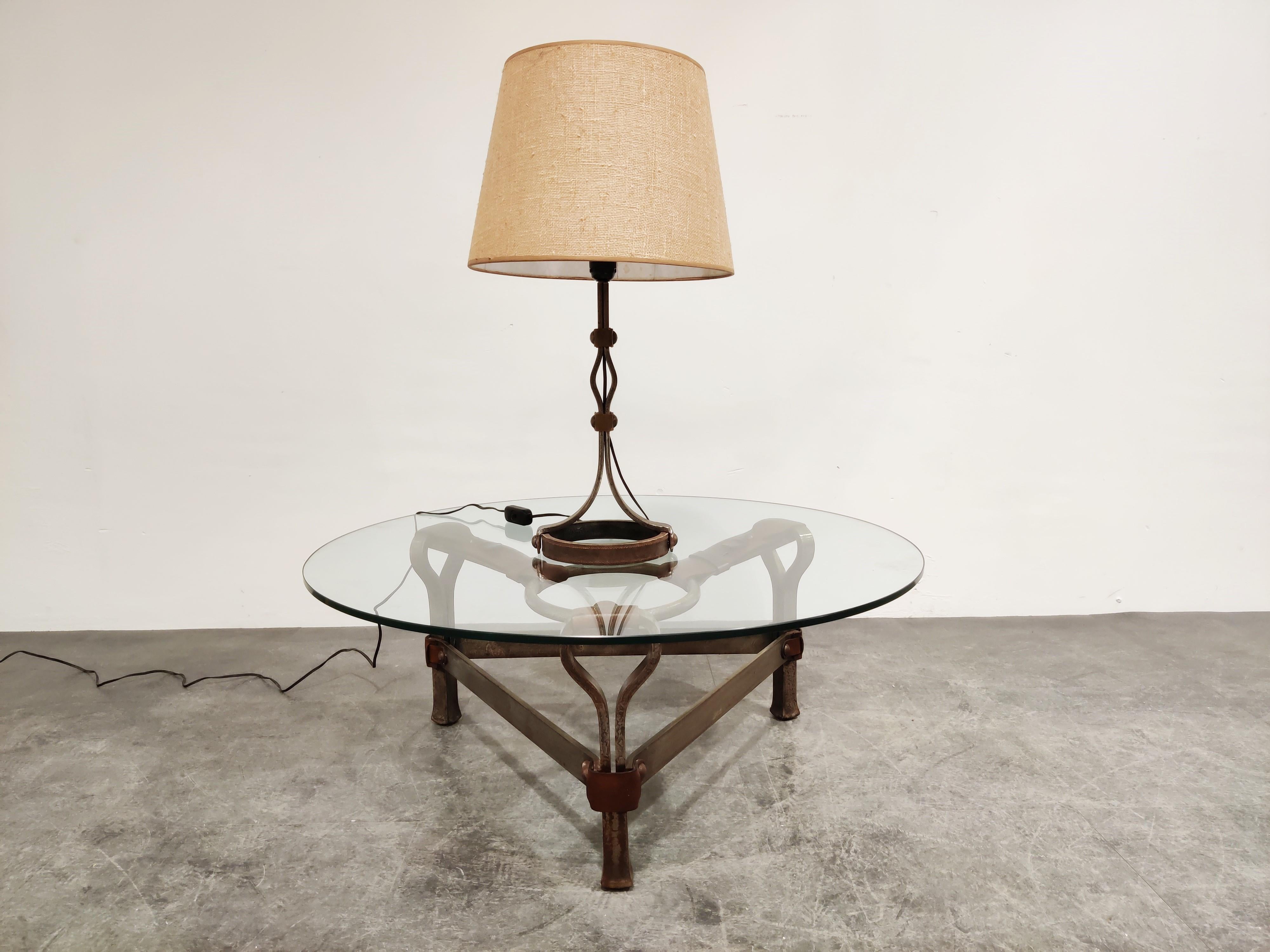 Midcentury Iron and Leather Table Lamp by  Jacques Adnet, 1950s  2