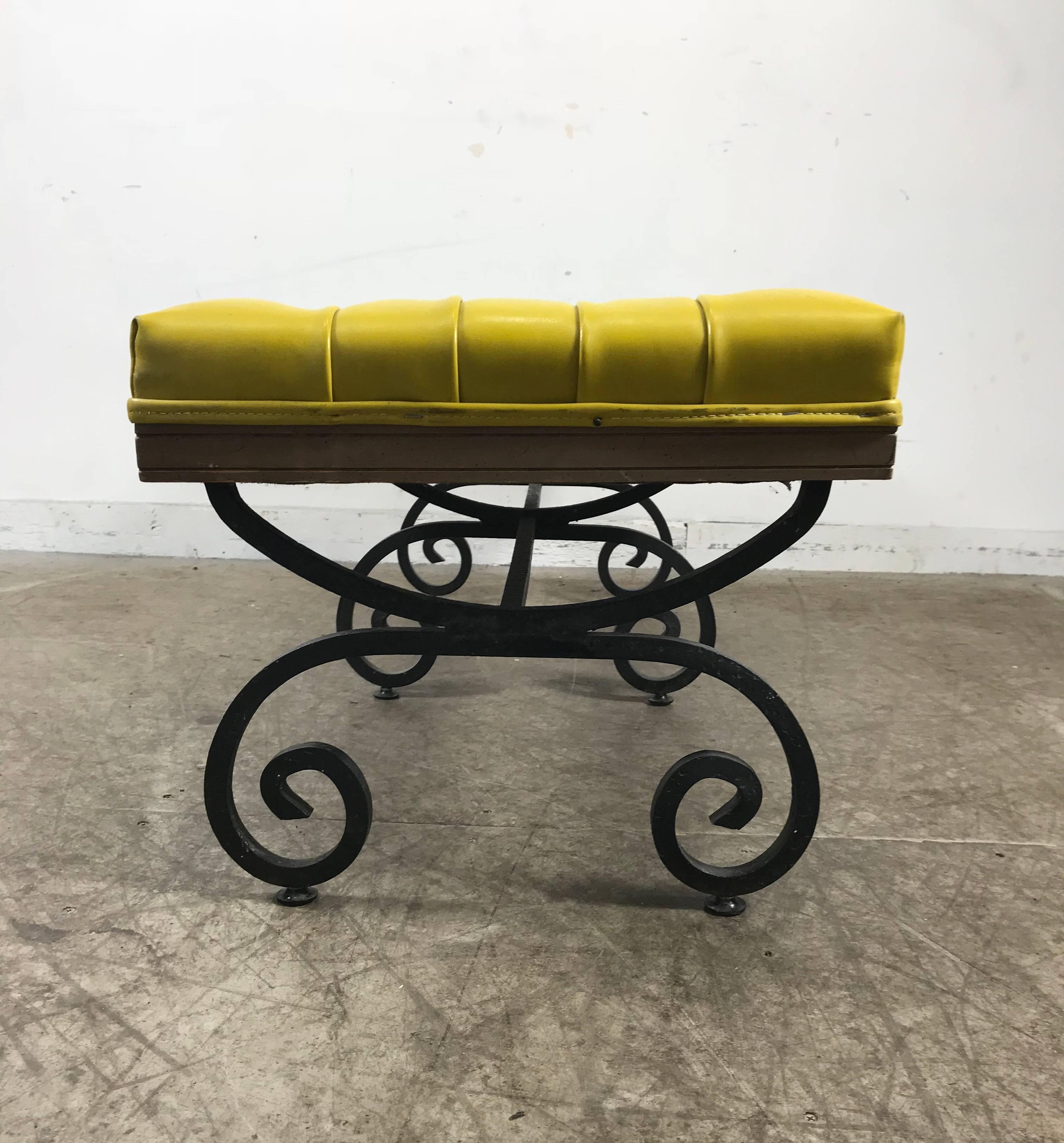 Mid-Century Modern Midcentury Iron and Tufted Leather Bench by Gilliam Furniture Inc