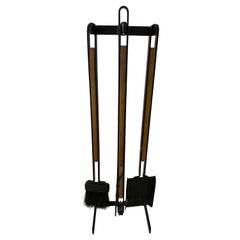 Mid Century Iron and Wood Fireplace Tool Set