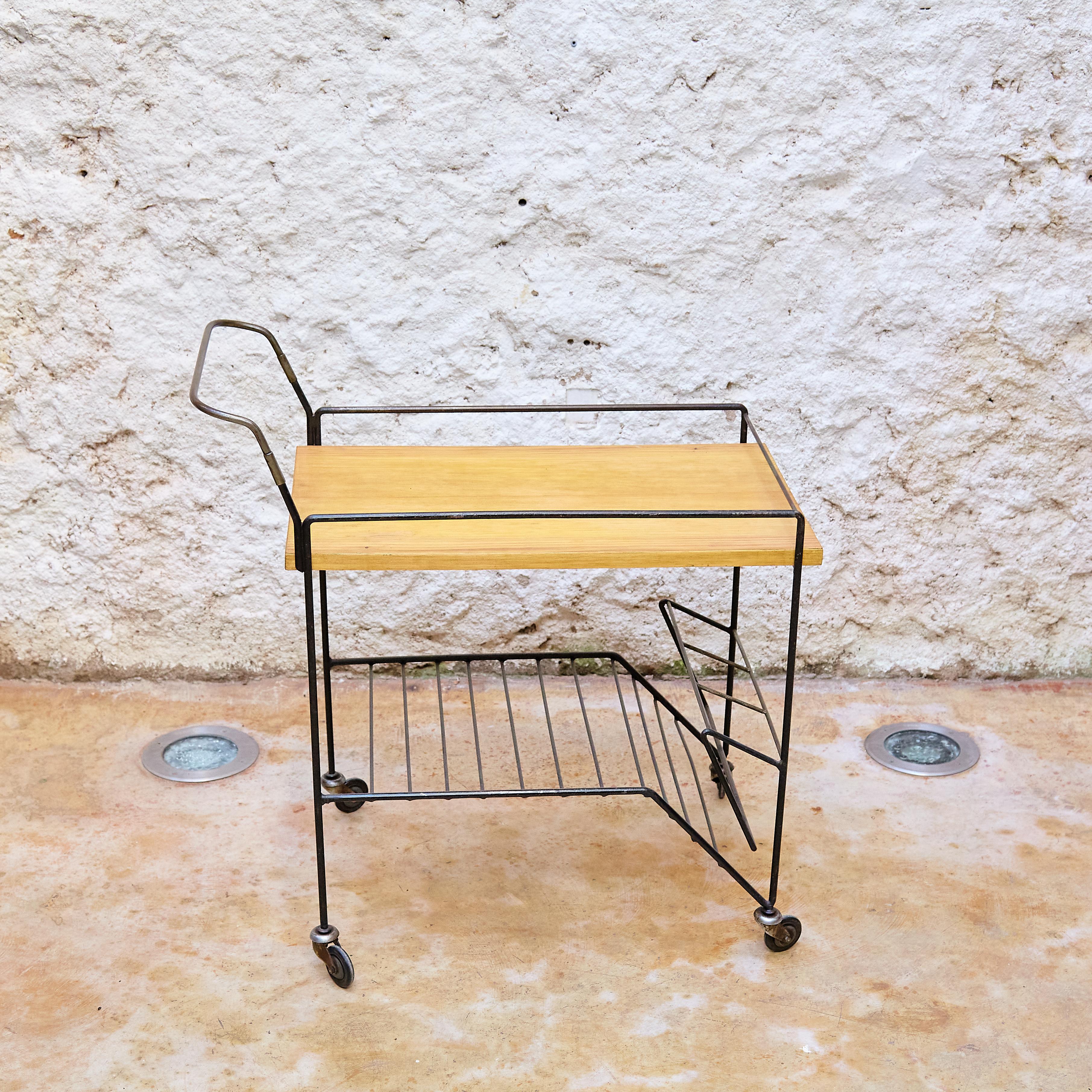 Mid-Century Modern Mid-Century, Iron and Wood Trolley after Mathieu Mategot, circa 1960 For Sale