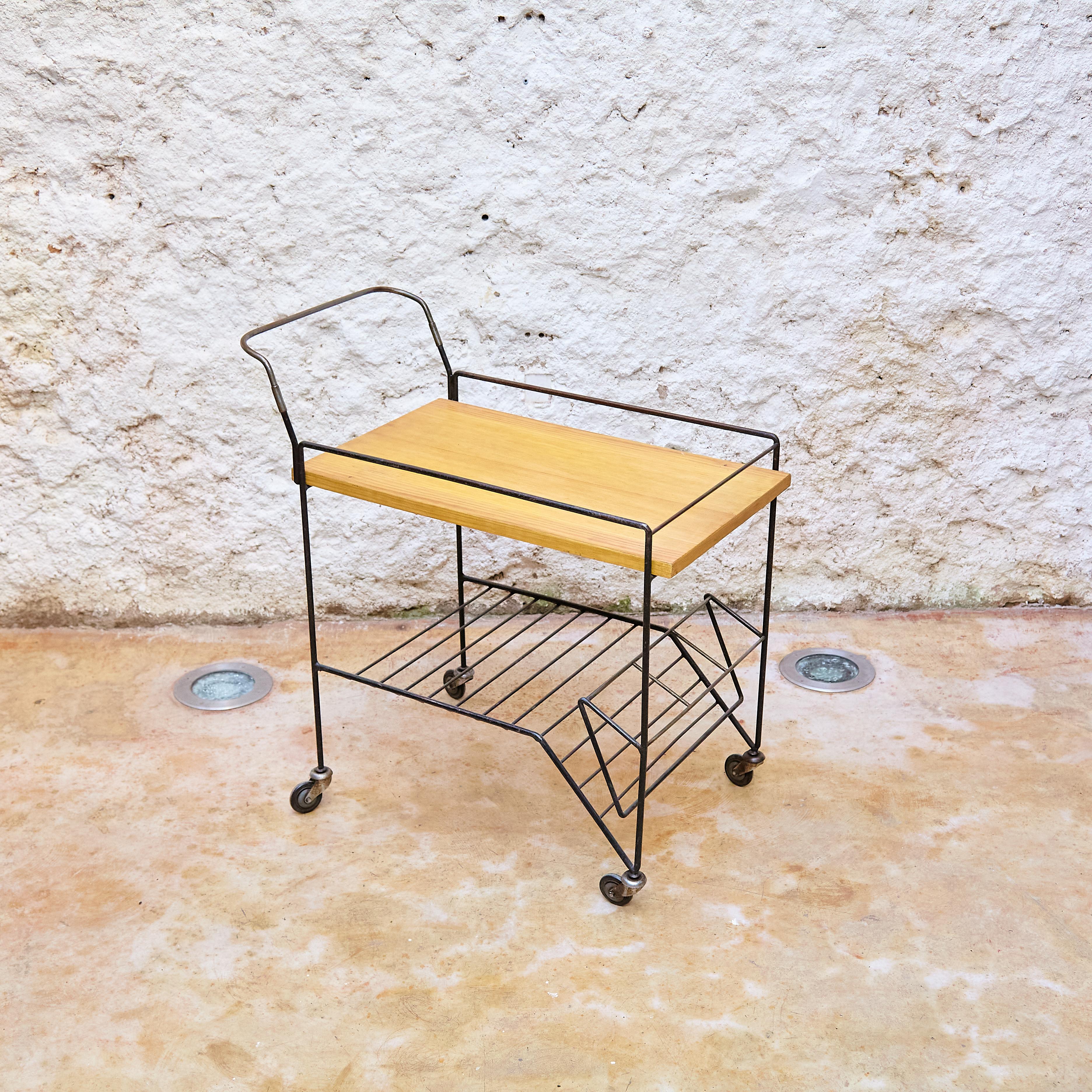 Mid-20th Century Mid-Century, Iron and Wood Trolley after Mathieu Mategot, circa 1960 For Sale