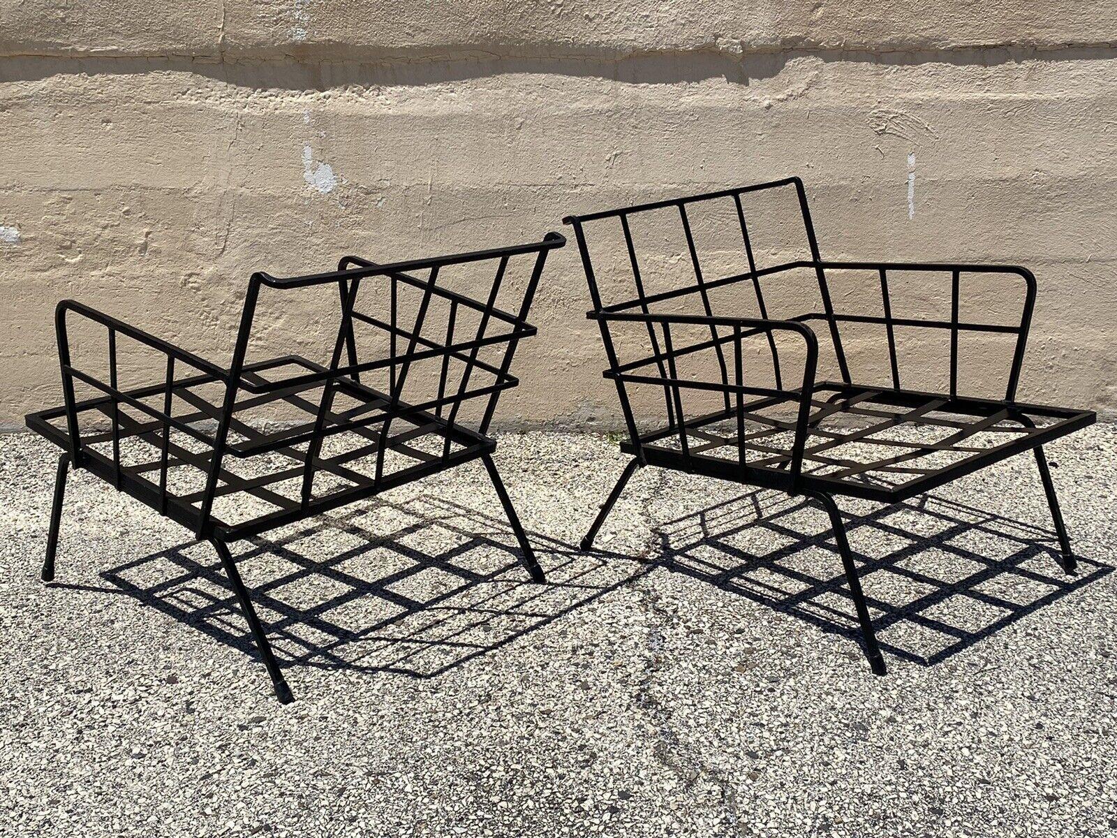 Mid Century Modern Wrought Iron Arthur Umanoff Adrian Pearsall Style Club Lounge Chairs - a Pair. Circa mid 20th Century. Measurements: 26