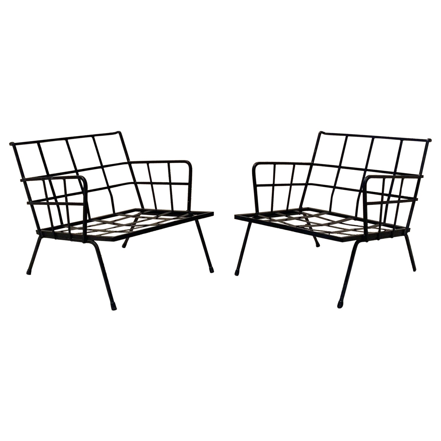 Mid Century Iron Arthur Umanoff Adrian Pearsall Style Club Lounge Chair - a Pair