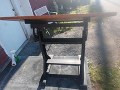 Mid Century Iron Base & Wood Top Drafting Table by Saxon C1955