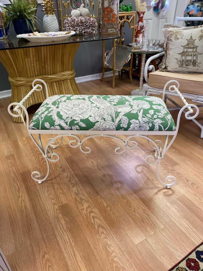 Midcentury Iron Bench with Upholstery For Sale at 1stDibs