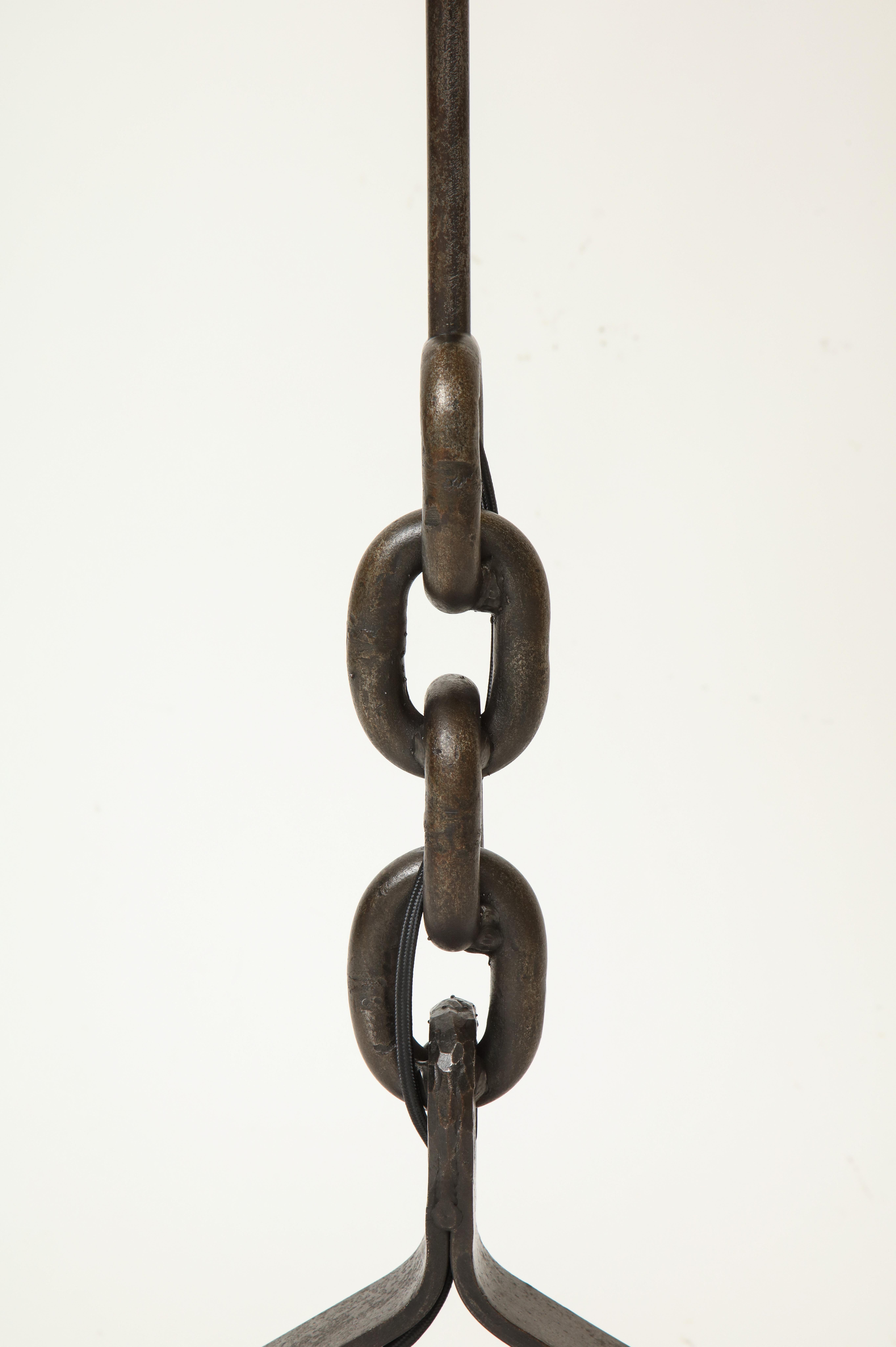 Franz West Inspired Iron Chain Black Shade Attr. Adnet Horshoe Tall Lamp, France In Good Condition For Sale In New York, NY