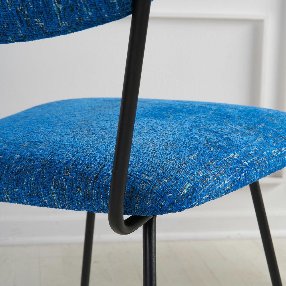Mid-Century Modern Pair of Midcentury Iron Chairs with Blue Upholstery