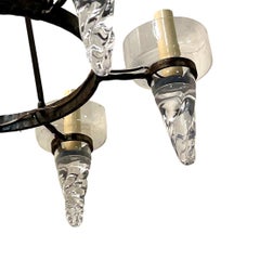 Mid Century Iron Chandelier with Glass Insets