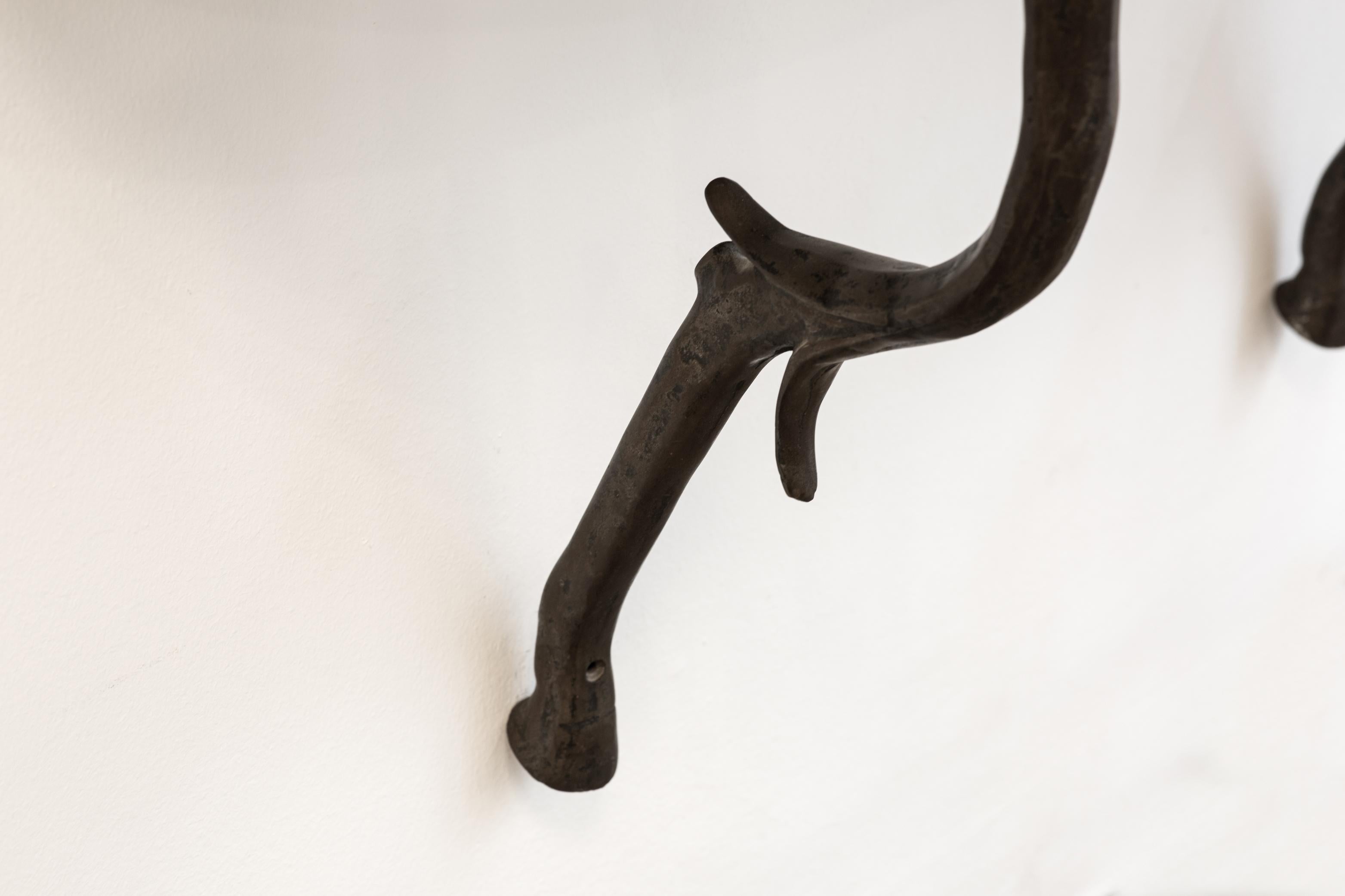 Mid-Century Modern Midcentury Iron Console Table with Bronze Horsehead Shaped Holdings
