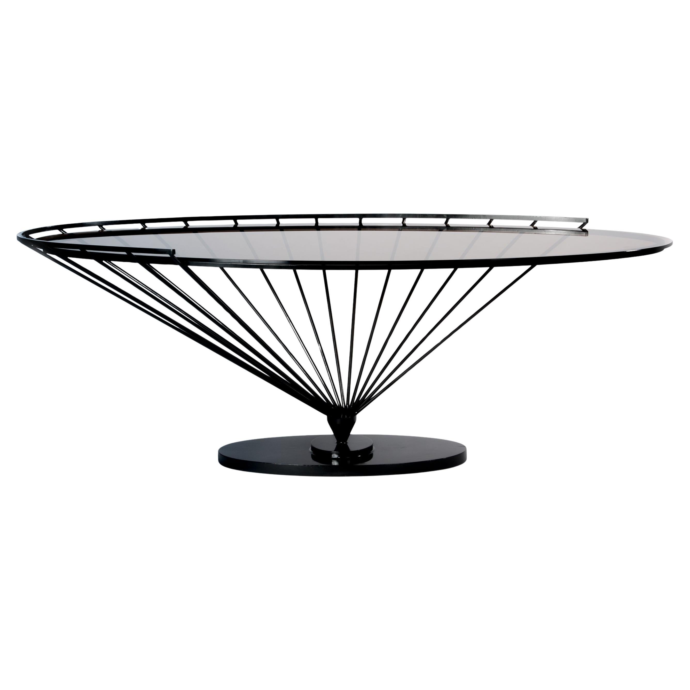 Mid-Century Iron Console Table with Smoked Glass Top by Marzio Cecchi for Hermès