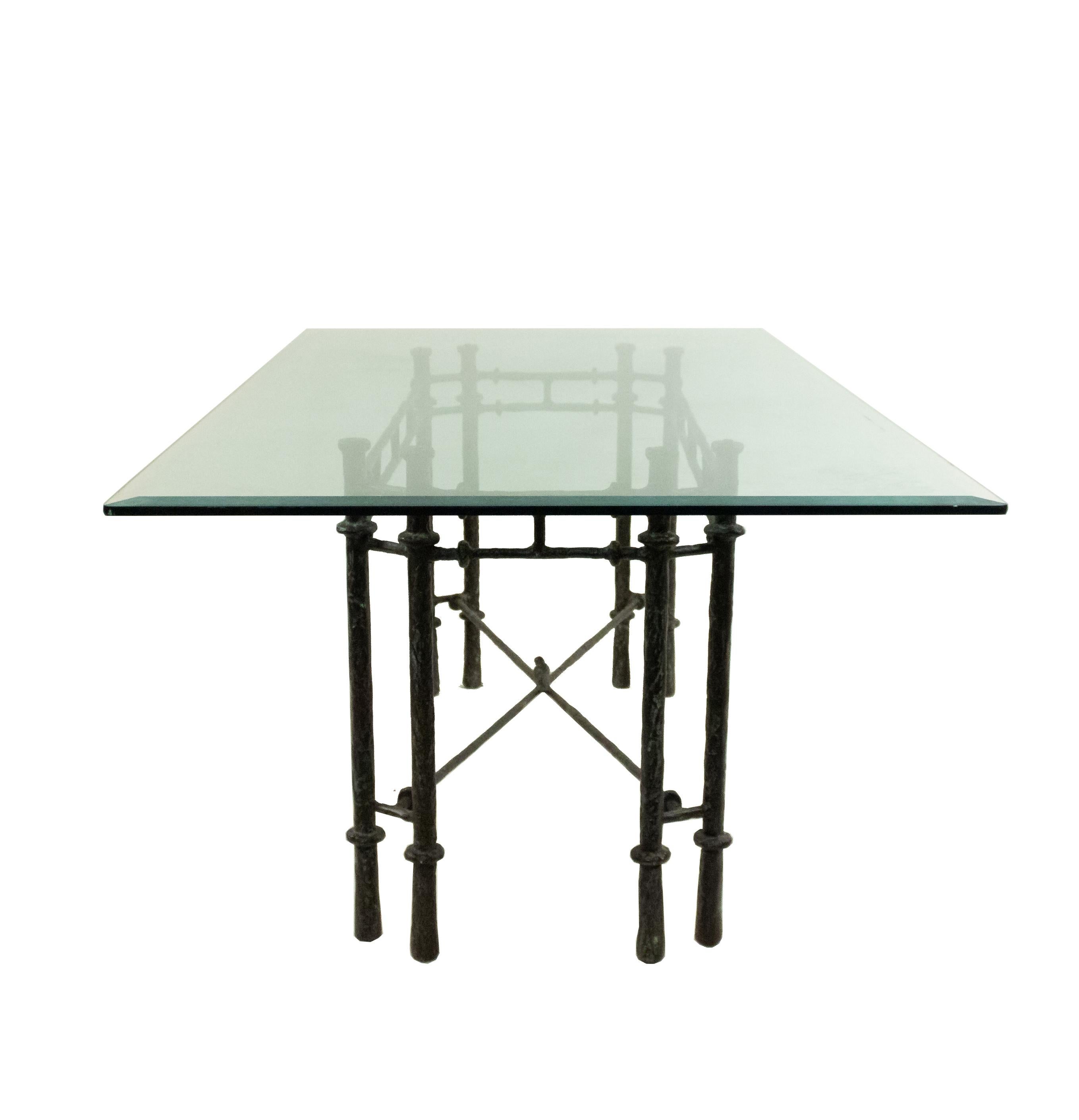 Mid-Century Modern Midcentury Iron Dining Table with Glass Top