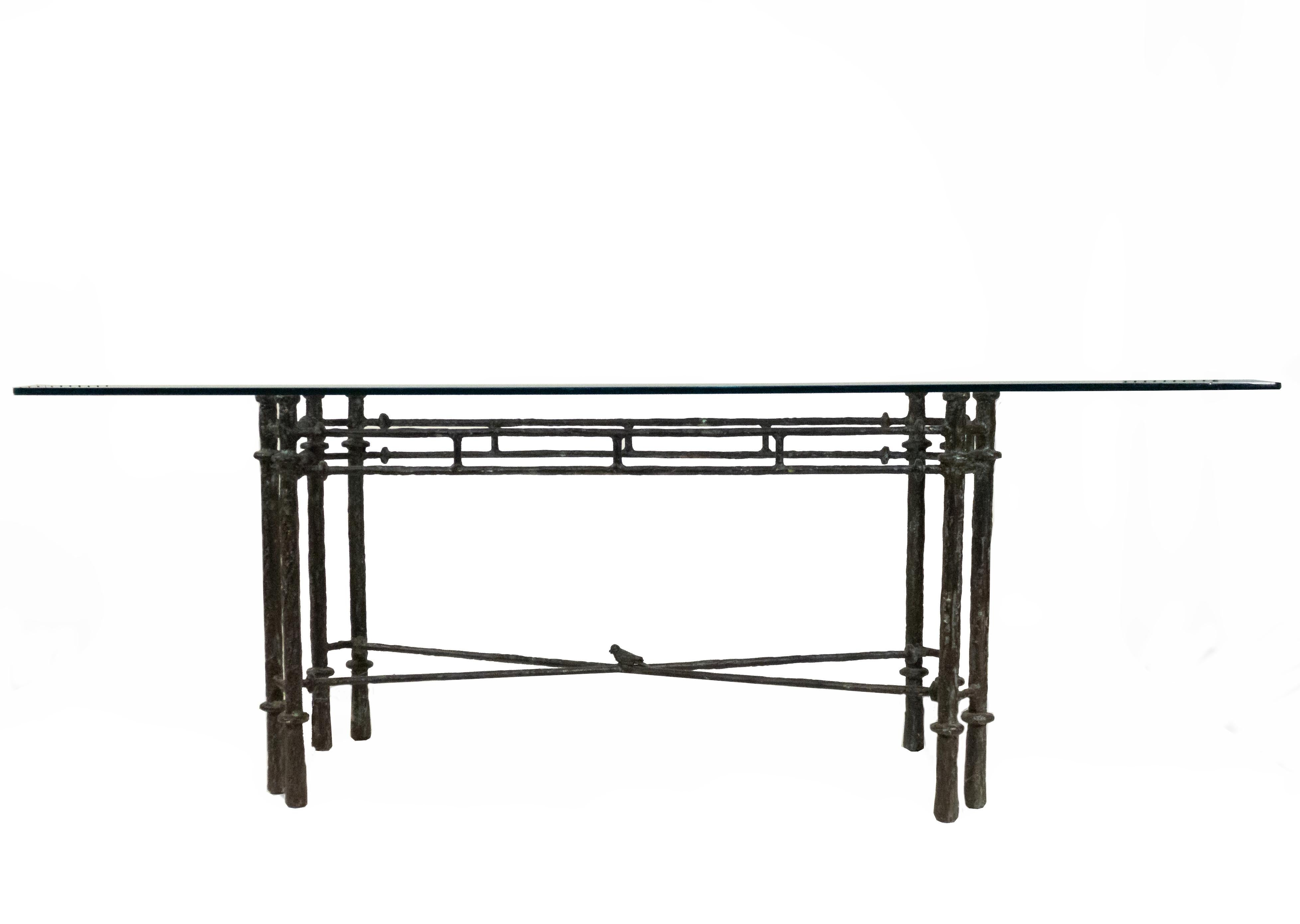 French Midcentury Iron Dining Table with Glass Top