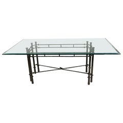 Midcentury Iron Dining Table with Glass Top