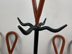 Mid Century Iron Fireplace Tools with Leather Handles Style of Jacques Adnet