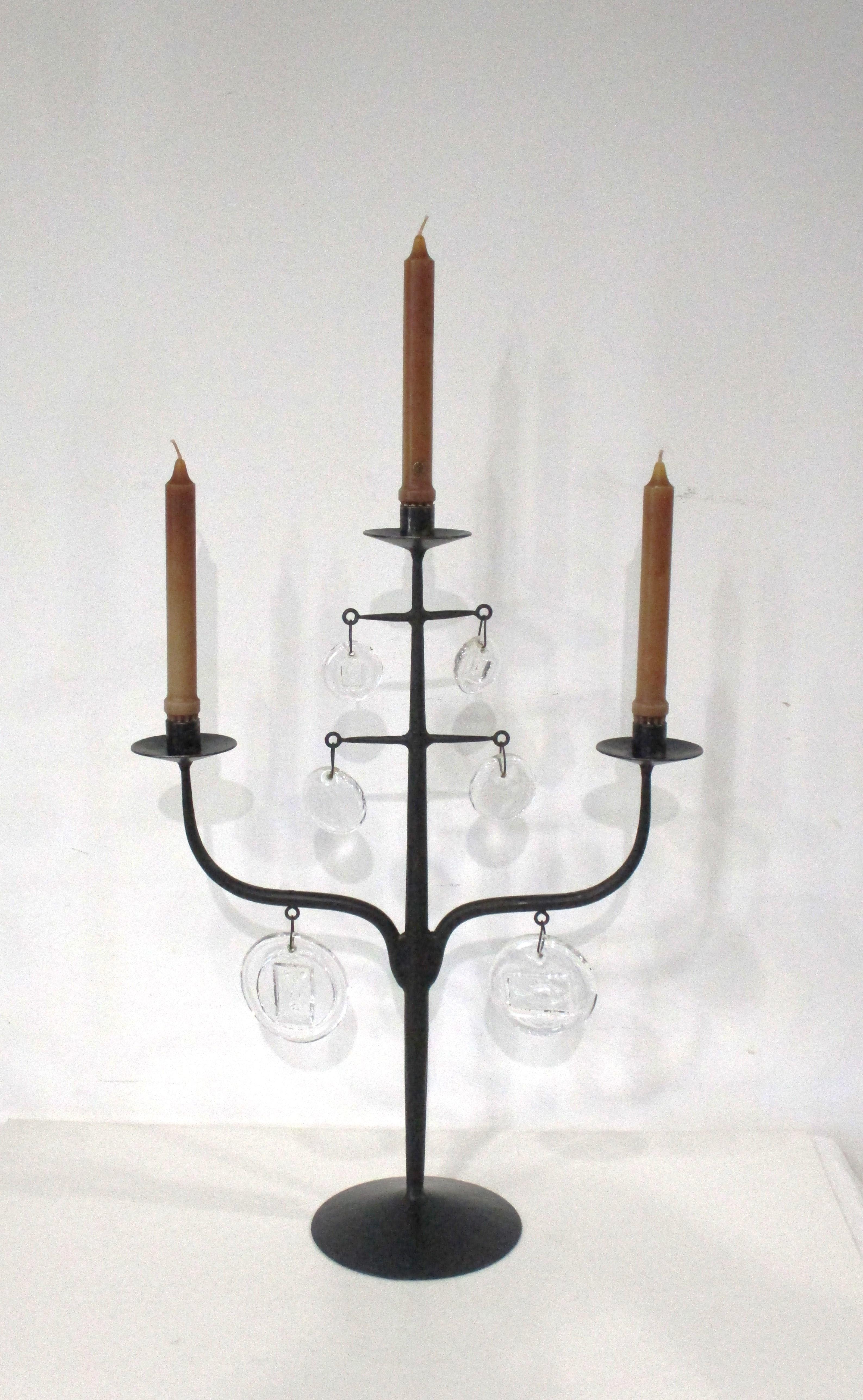 Mid Century Iron / Glass Candelabra by Erik Hoglund / Boda Sweden 3