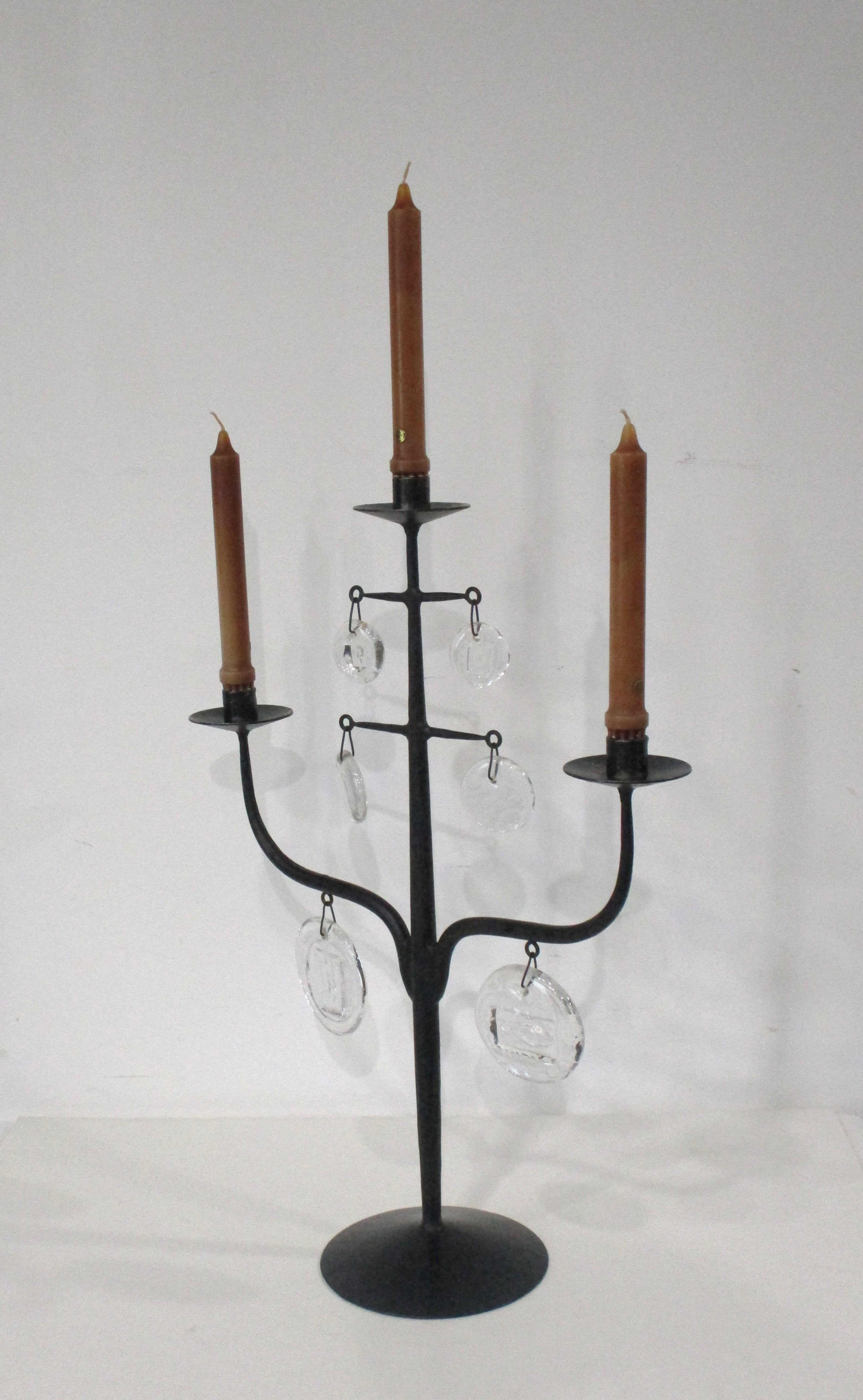 Mid Century Iron / Glass Candelabra by Erik Hoglund / Boda Sweden 4