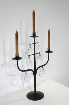 Candelabro in ferro e vetro di metà secolo di Erik Hoglund / Boda Sweden