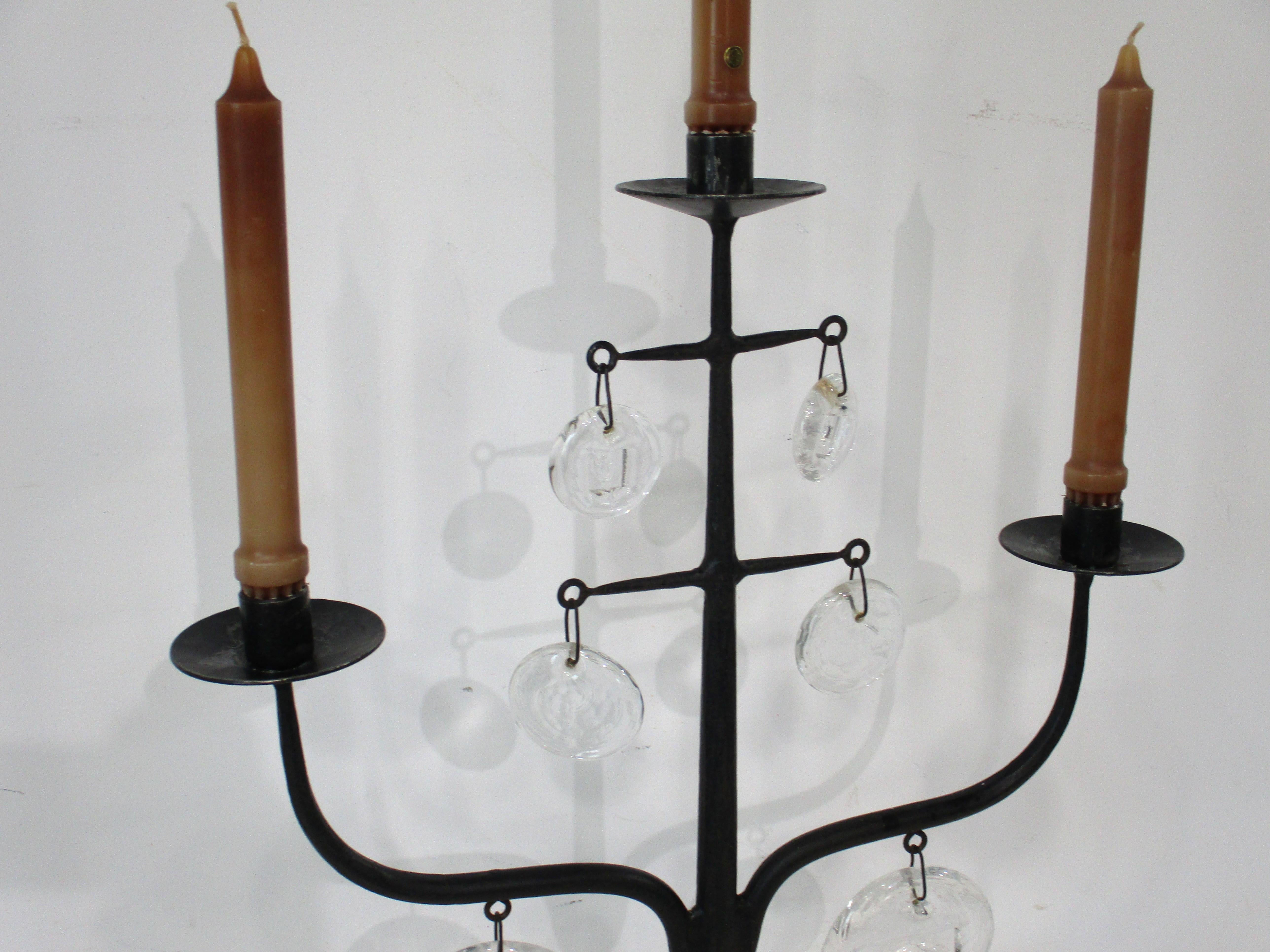 Mid-Century Modern Mid Century Iron / Glass Candelabra by Erik Hoglund / Boda Sweden