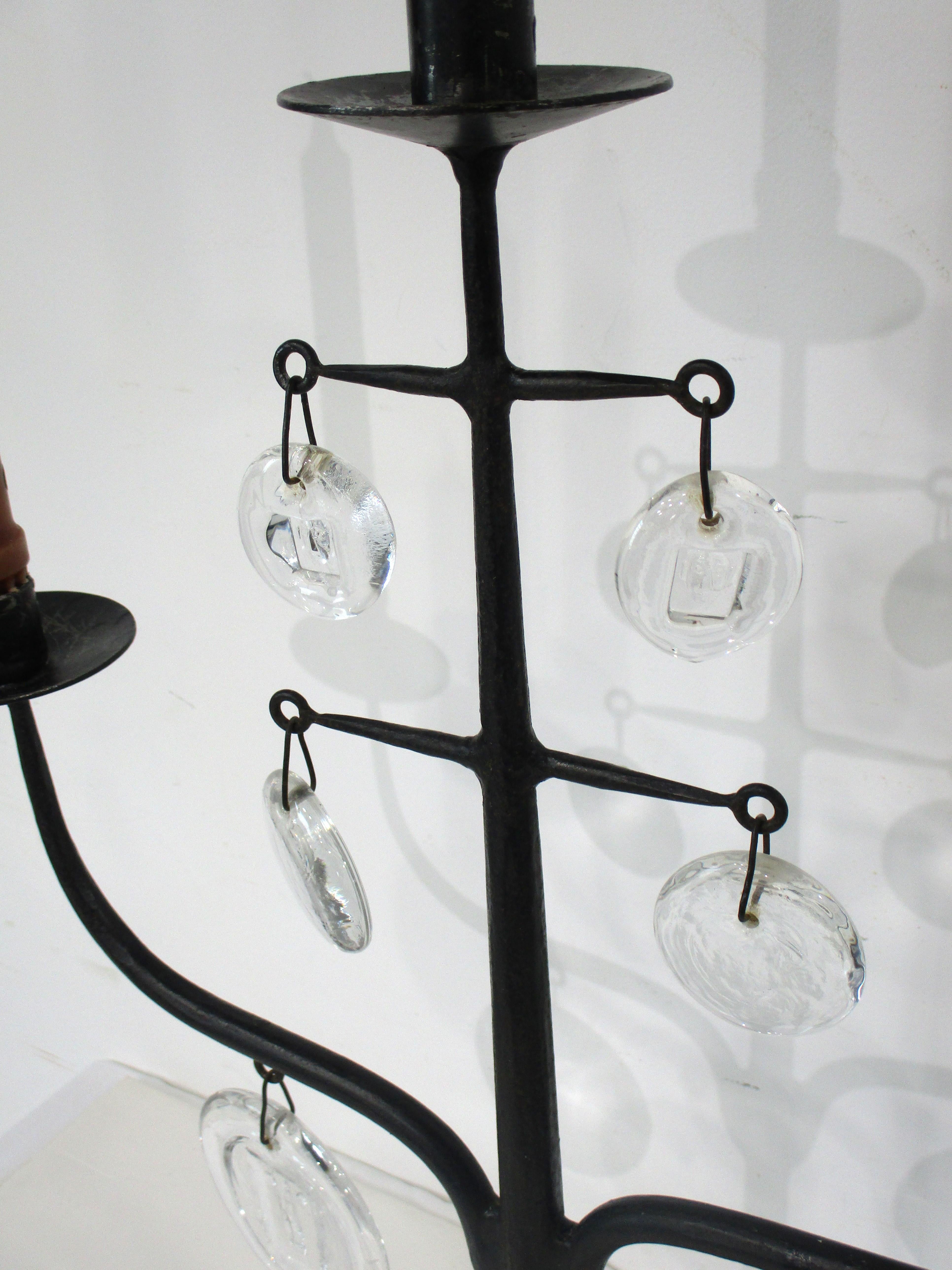 20th Century Mid Century Iron / Glass Candelabra by Erik Hoglund / Boda Sweden