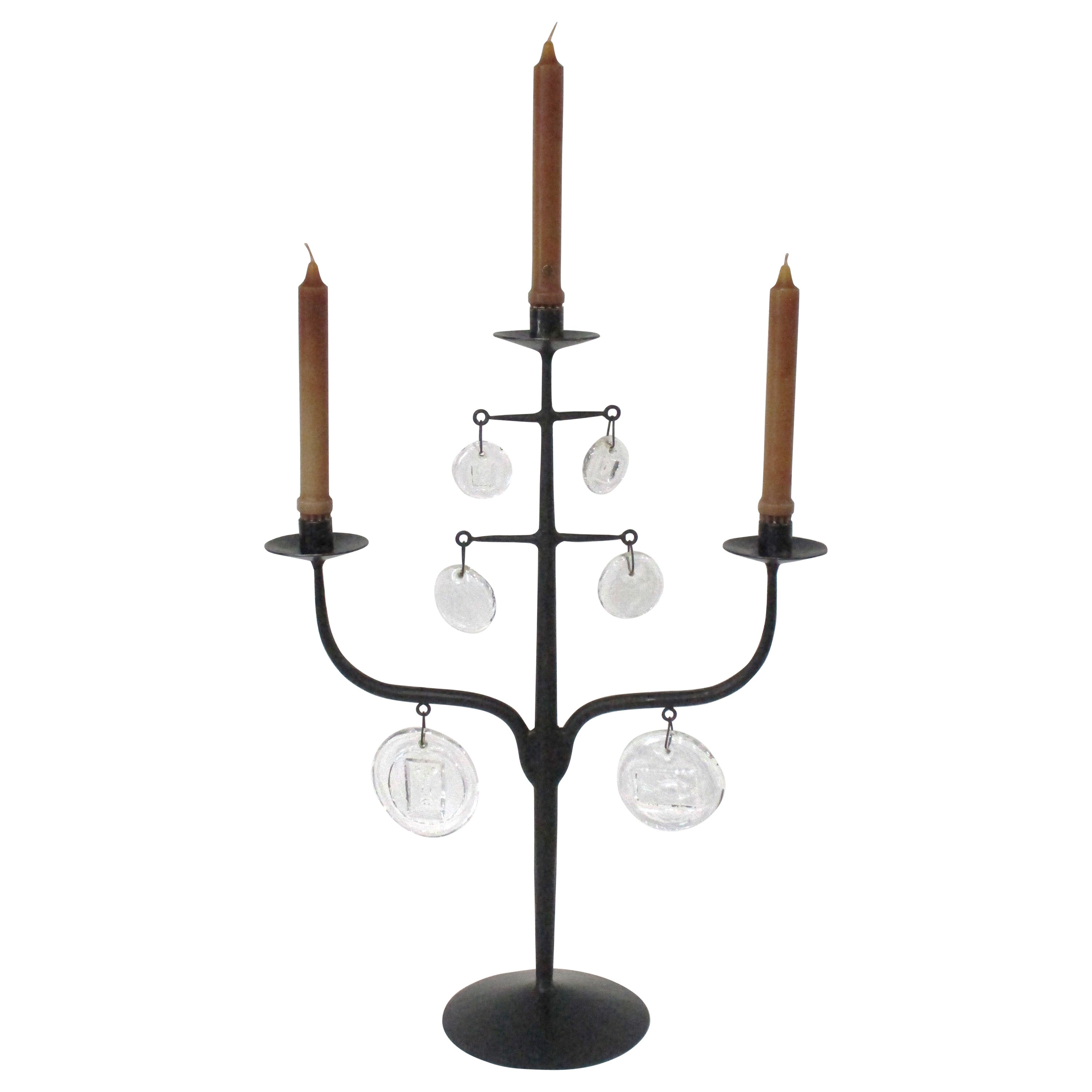 Mid Century Iron / Glass Candelabra by Erik Hoglund / Boda Sweden