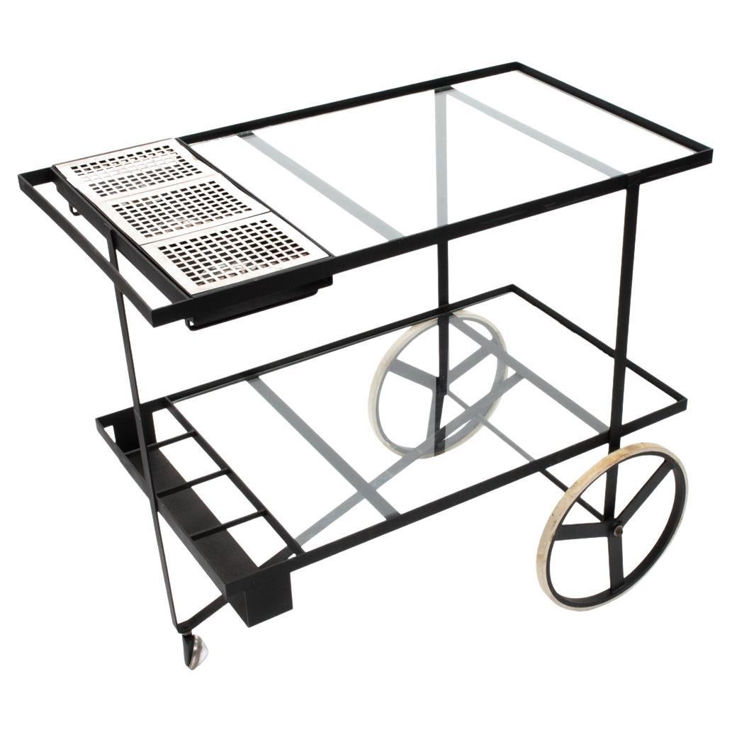 Midcentury Iron & Glass Warming Buffet Cart or Tea Trolley, circa 1970s