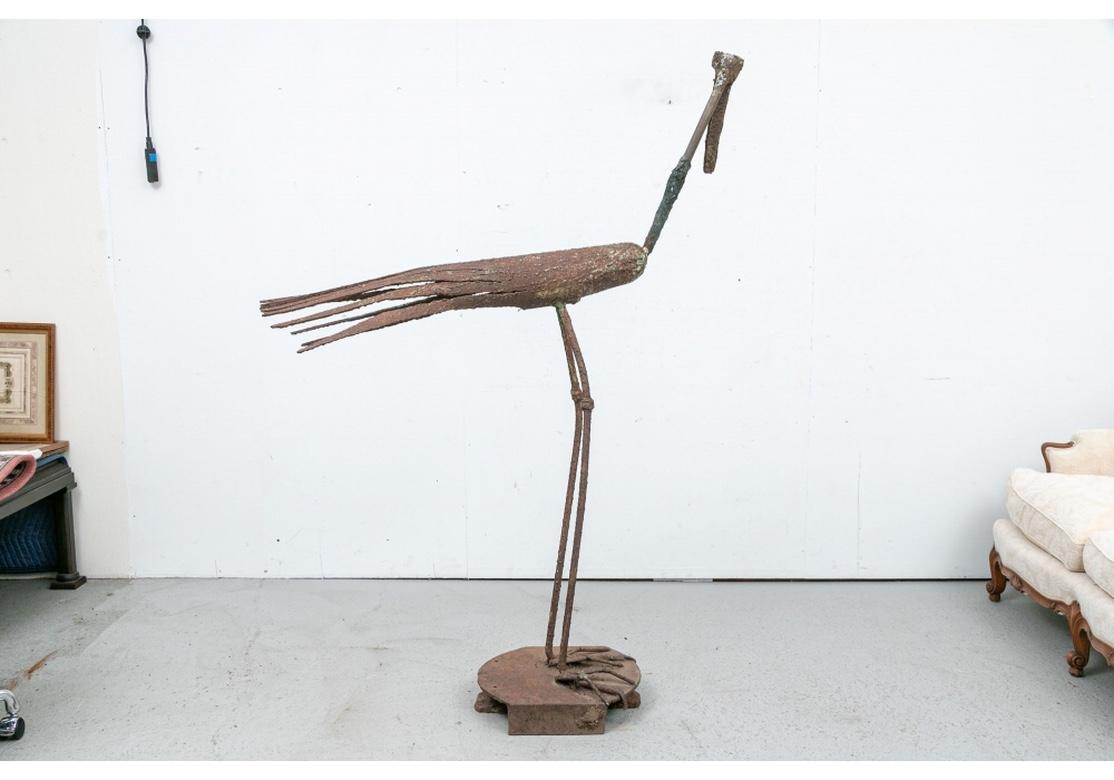 Mid Century Iron Heron Garden Figure For Sale 5