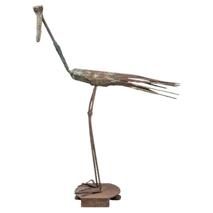 Heron-Gartenfigur aus Eisen, Mitte des Jahrhunderts im Angebot