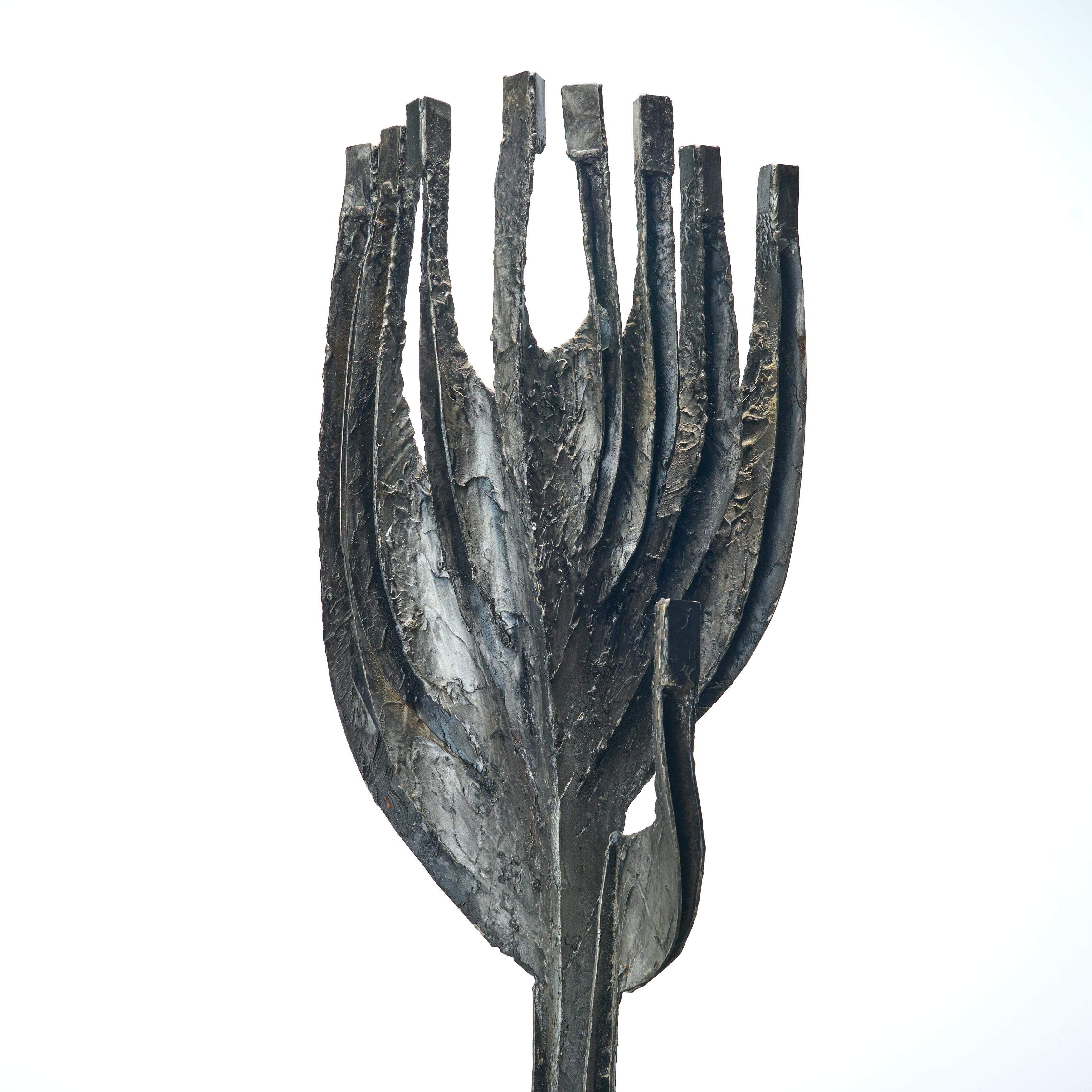 American Mid-Century Iron Menorah Sculpture by Gunther Arons For Sale